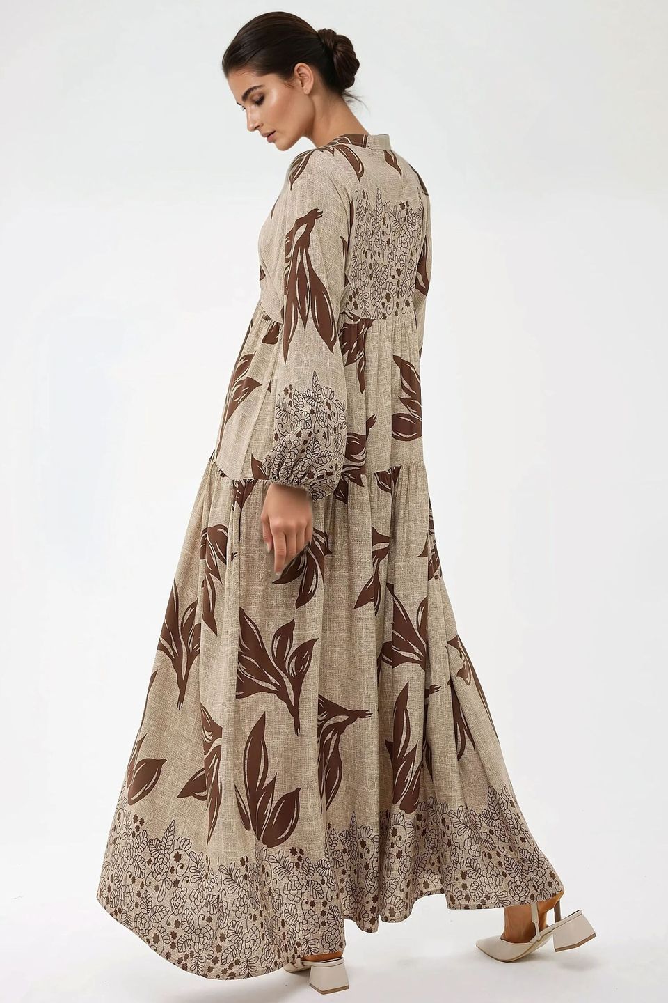 Printed Long Sleeve Viscose Maxi Dress 