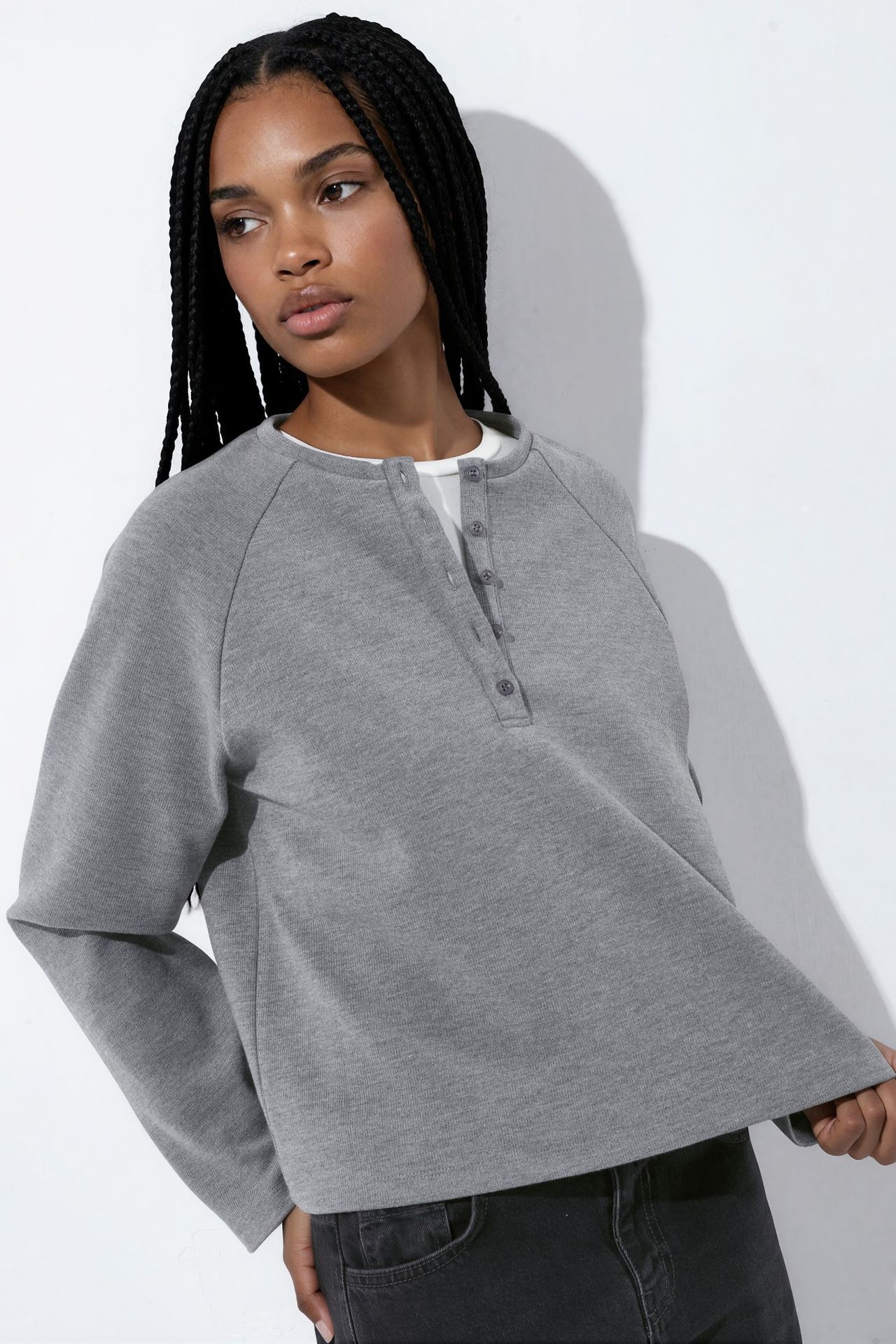 Crew Neck Button Sweatshirt 3