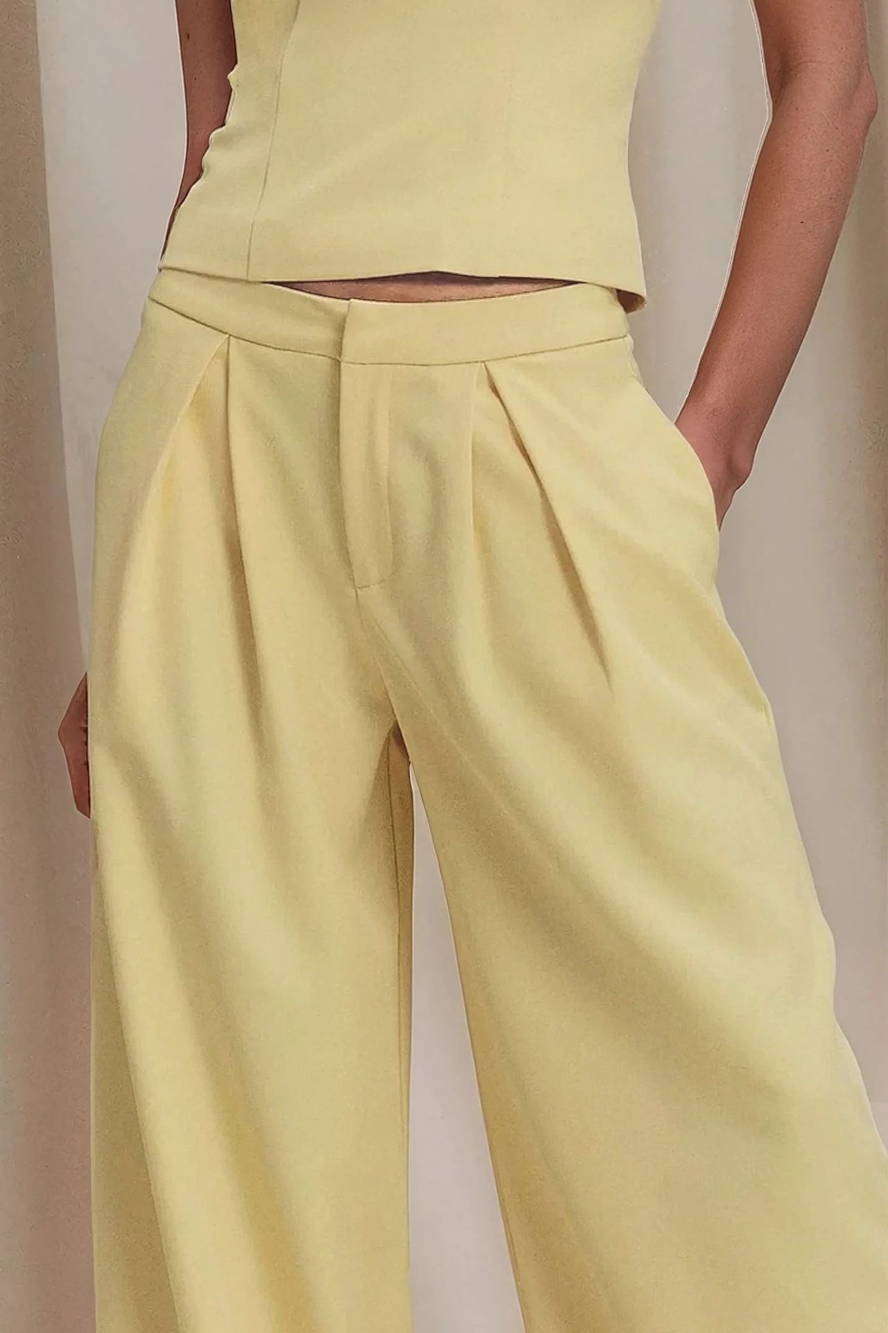 Pleated Wide Leg Long Pants