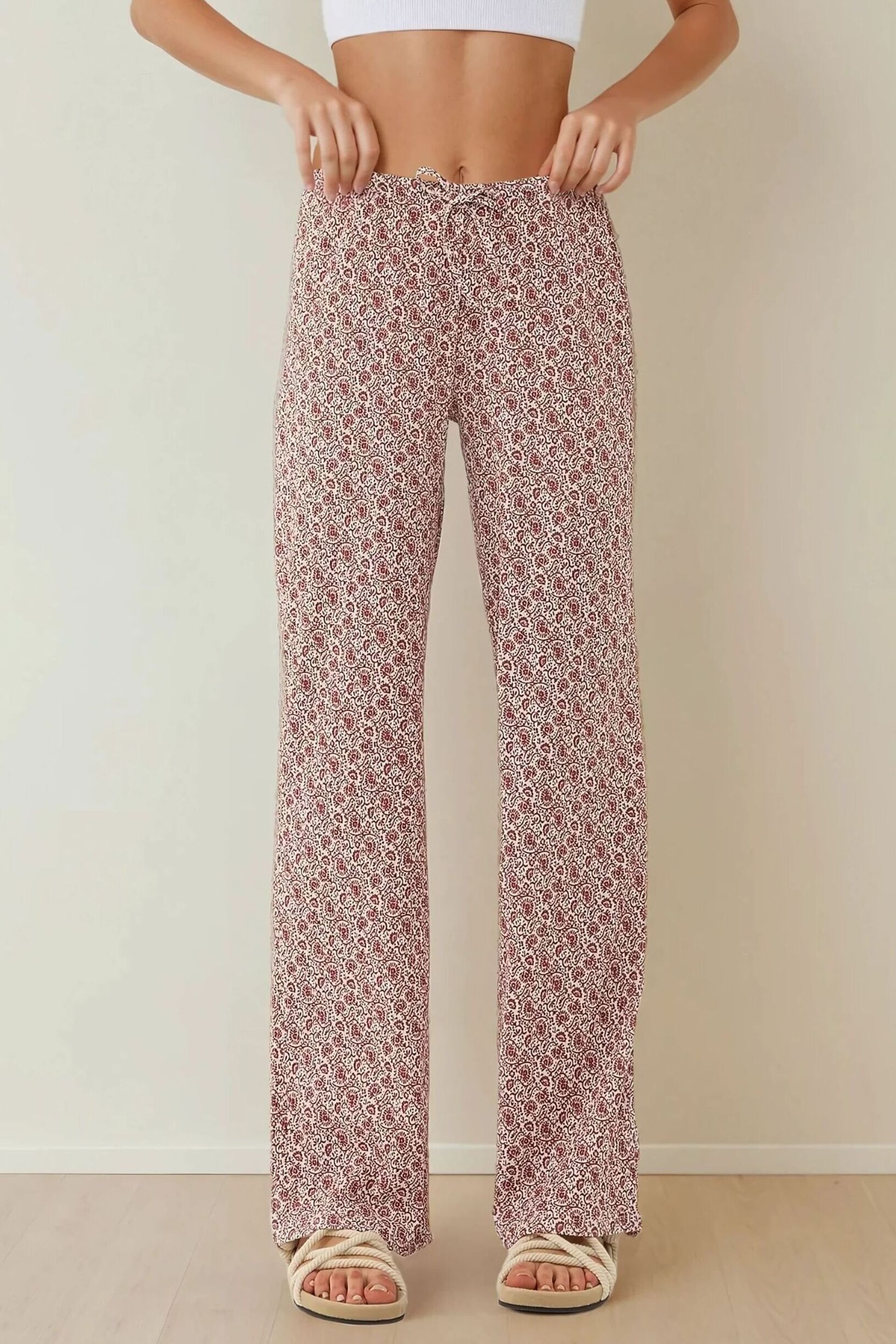 Pink Wide Leg Patterned Relaxed Pants Women
