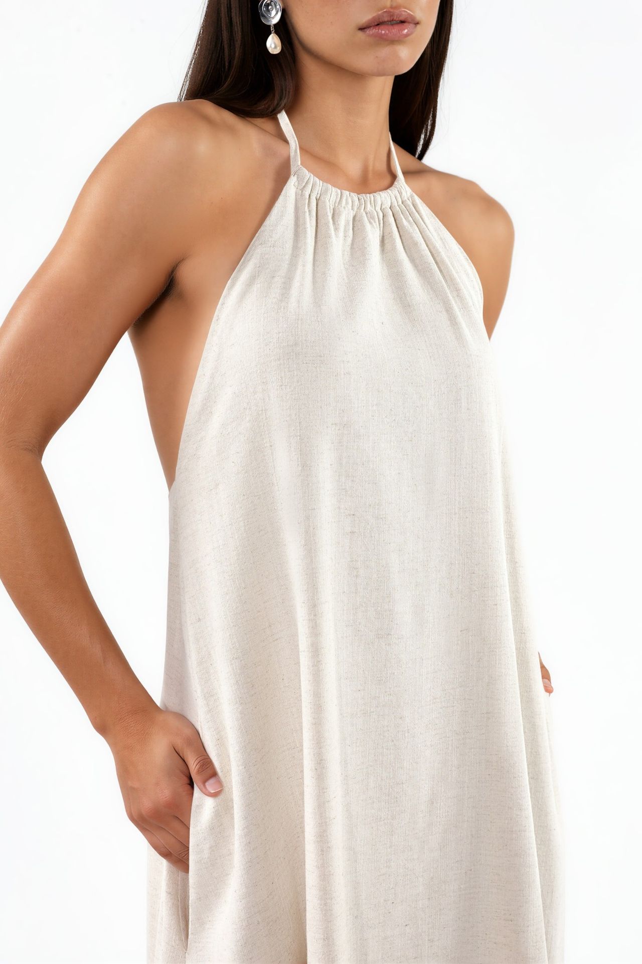 Linen Blend Halter Neck Maxi Dress 5