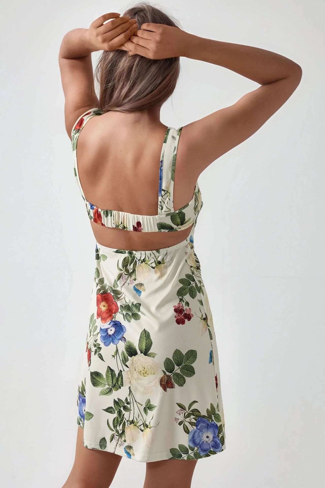 Printed Bodycon Mini Dress with Square Collar