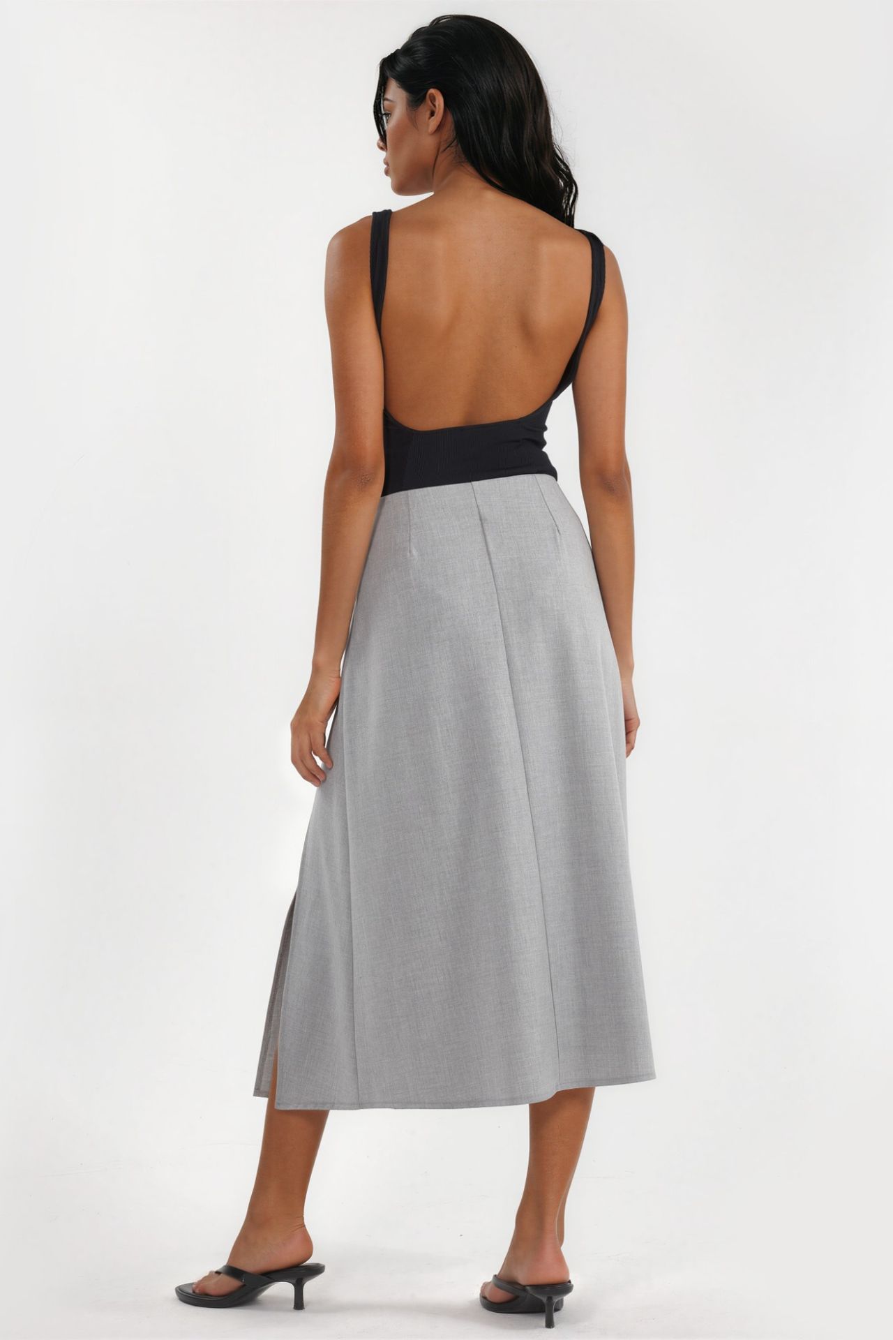  High Waist A-Line Midi Skirt with Belt Detail 3