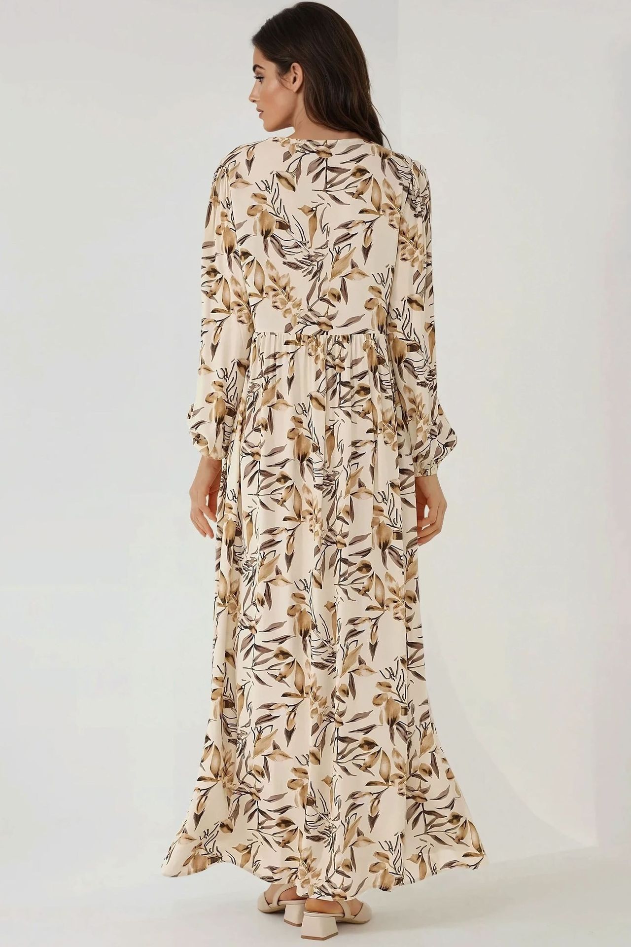 Floral Print Long Sleeve Viscose Maxi Dress