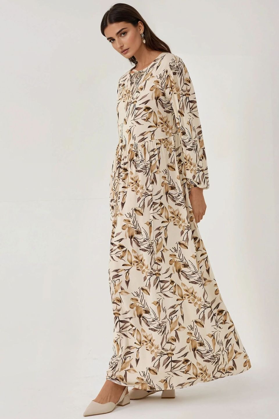 Floral Print Long Sleeve Viscose Maxi Dress