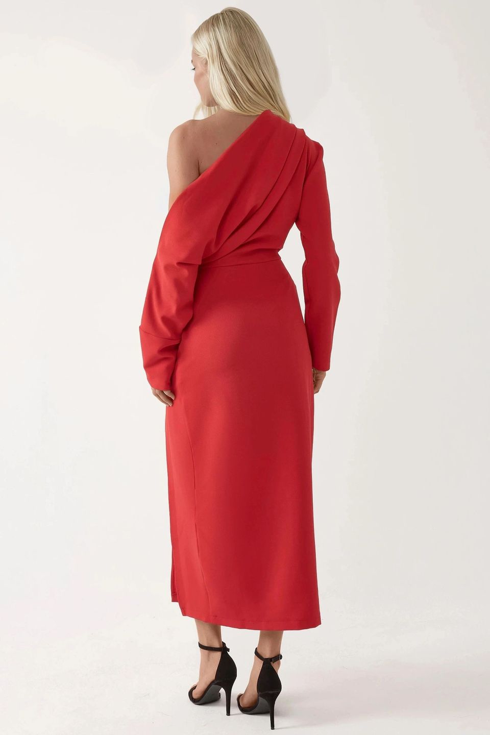 Asymmetrical Collar Bodycon Midi Dress with Slit