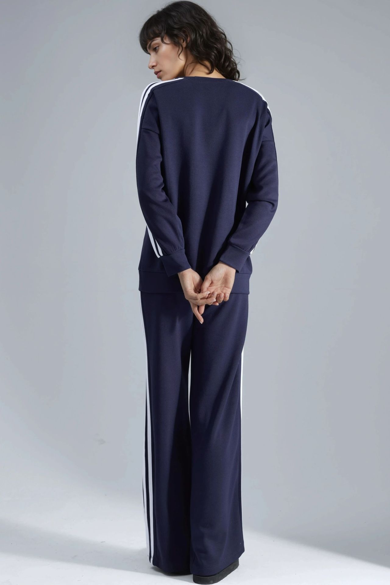 Striped Crew Neck Sweatshirt & Straight Leg Pants Coord