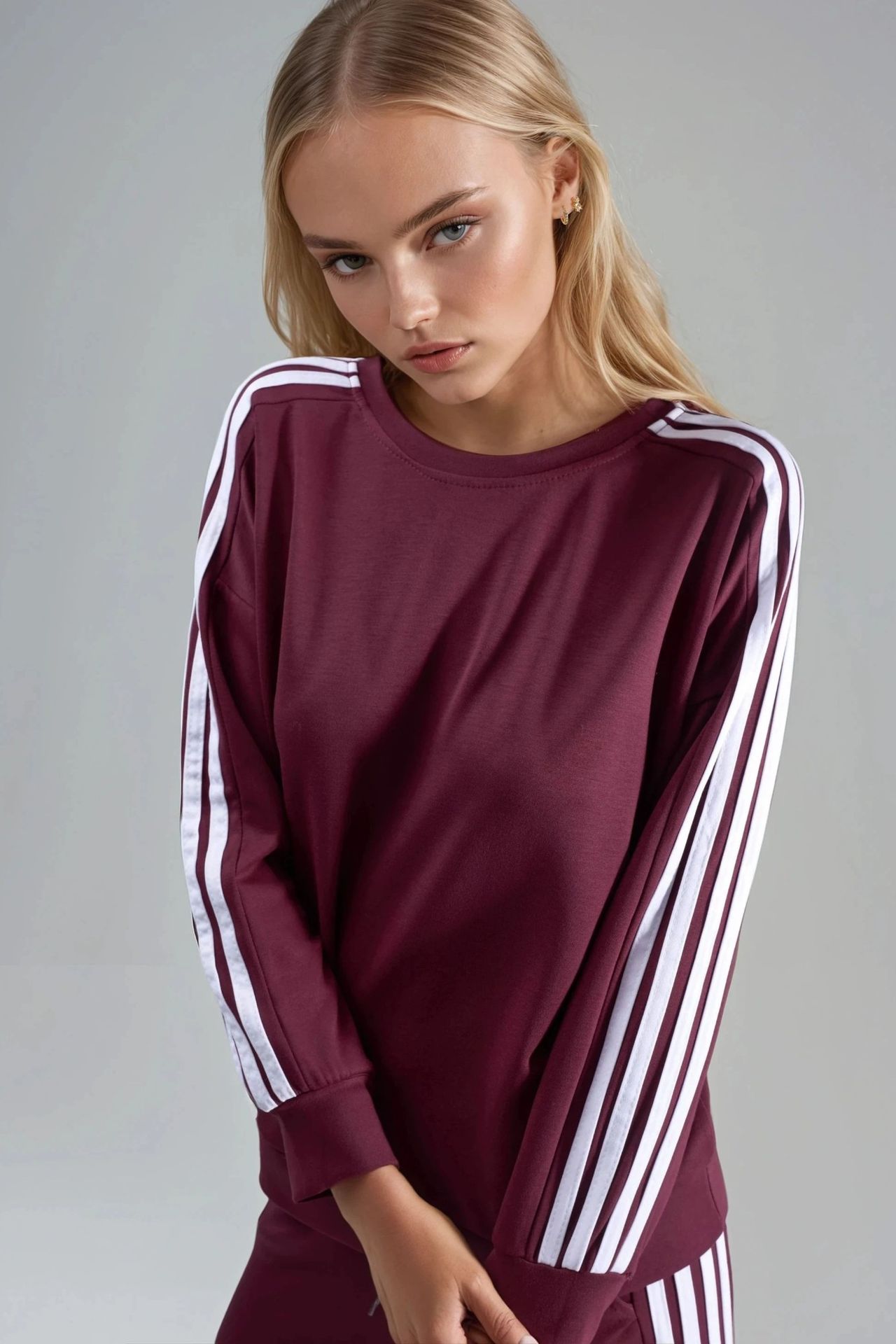 Striped Crew Neck Sweatshirt & Straight Leg Pants Coord