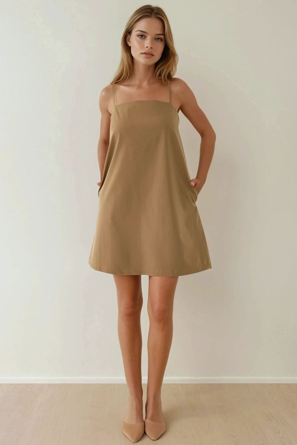 Square Collar Relax Mini Dress with Pockets