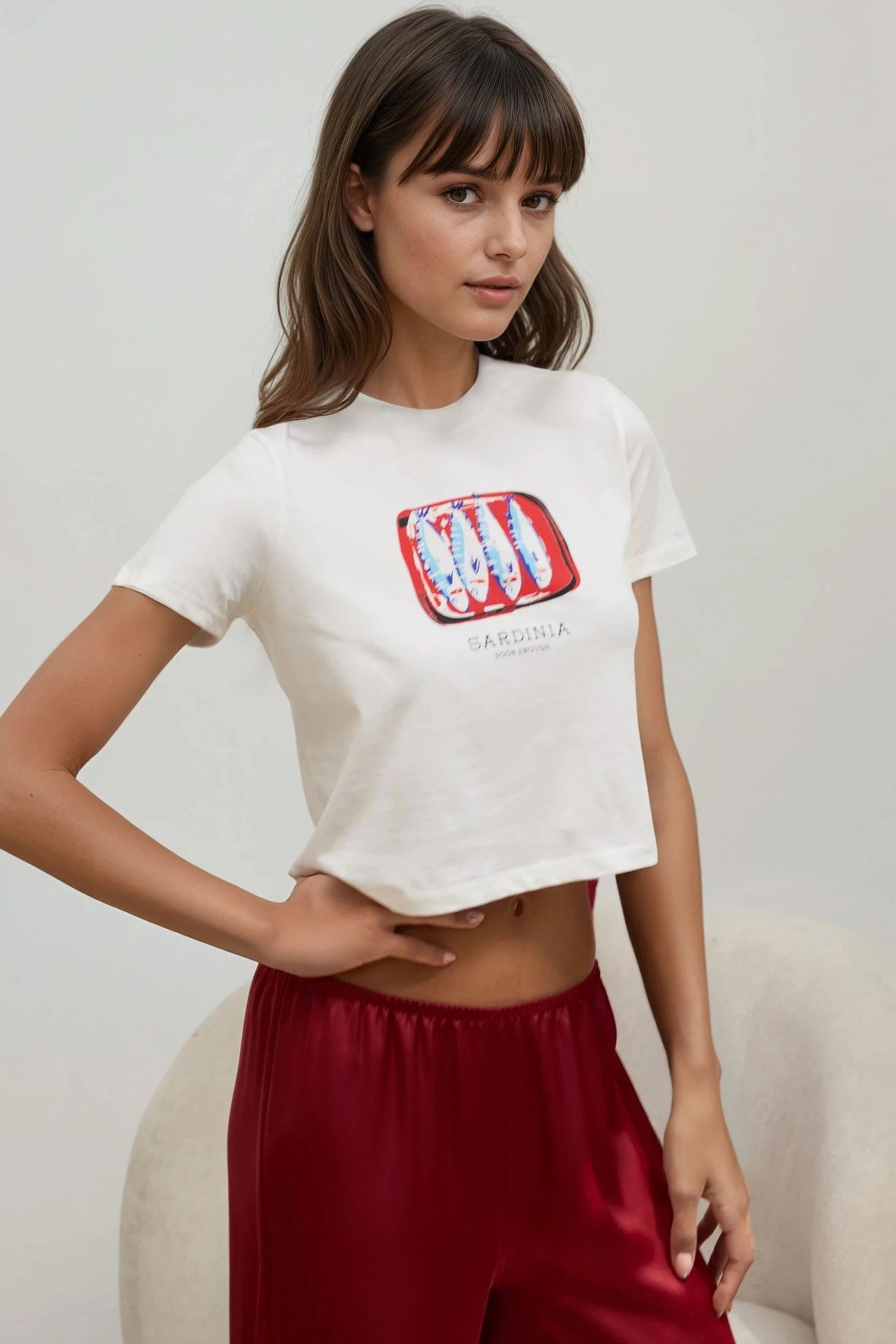 Printed Regular Fit Crew Neck 100% Cotton Crop T-shirt 4