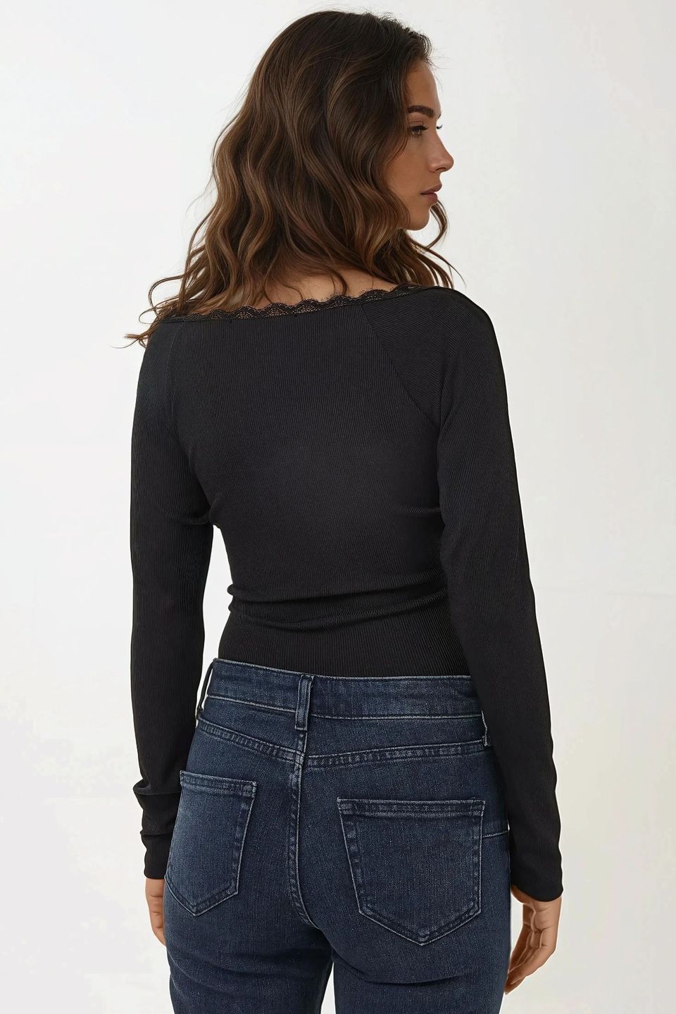 Slim Fit Lace Detail Long Sleeve Top