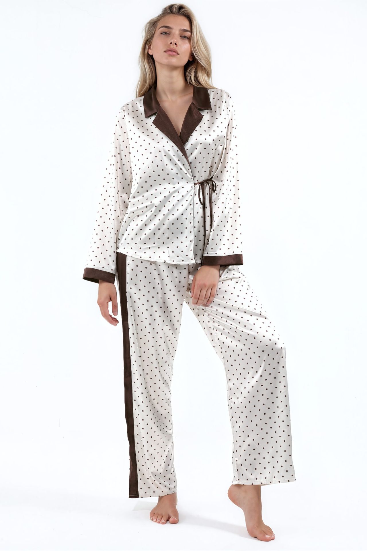 Polka Dot Satin Woven Pajama Set 5