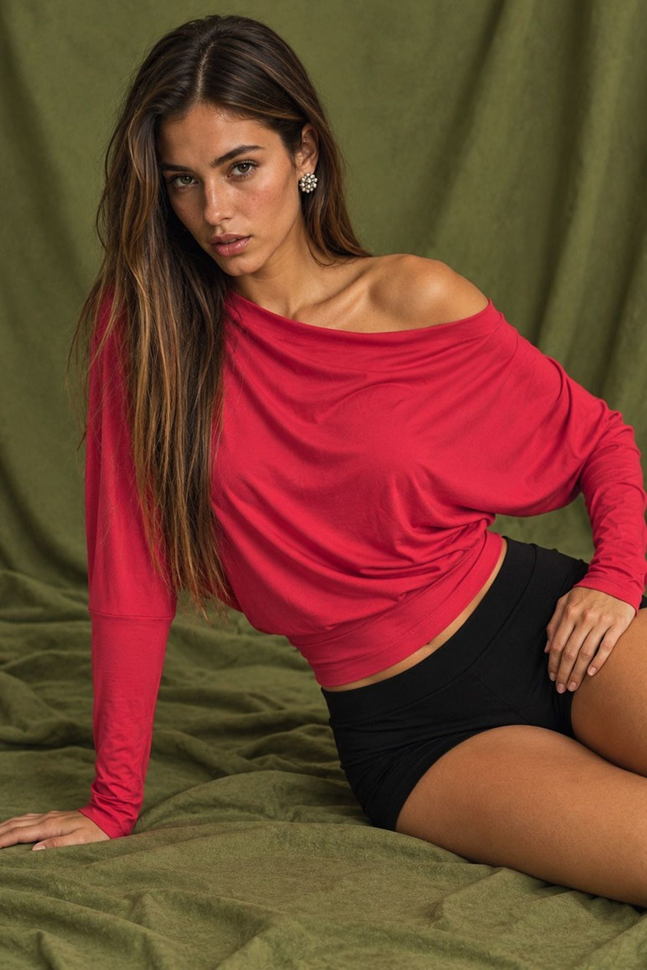 Asymmetrical Collar Long Sleeve Elastic Knit T-Shirt 6