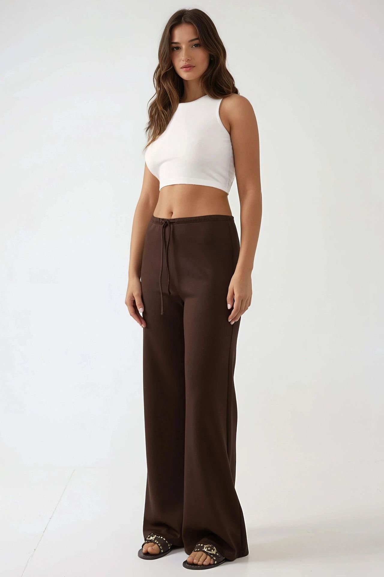 Wide Leg Textured Long Pants