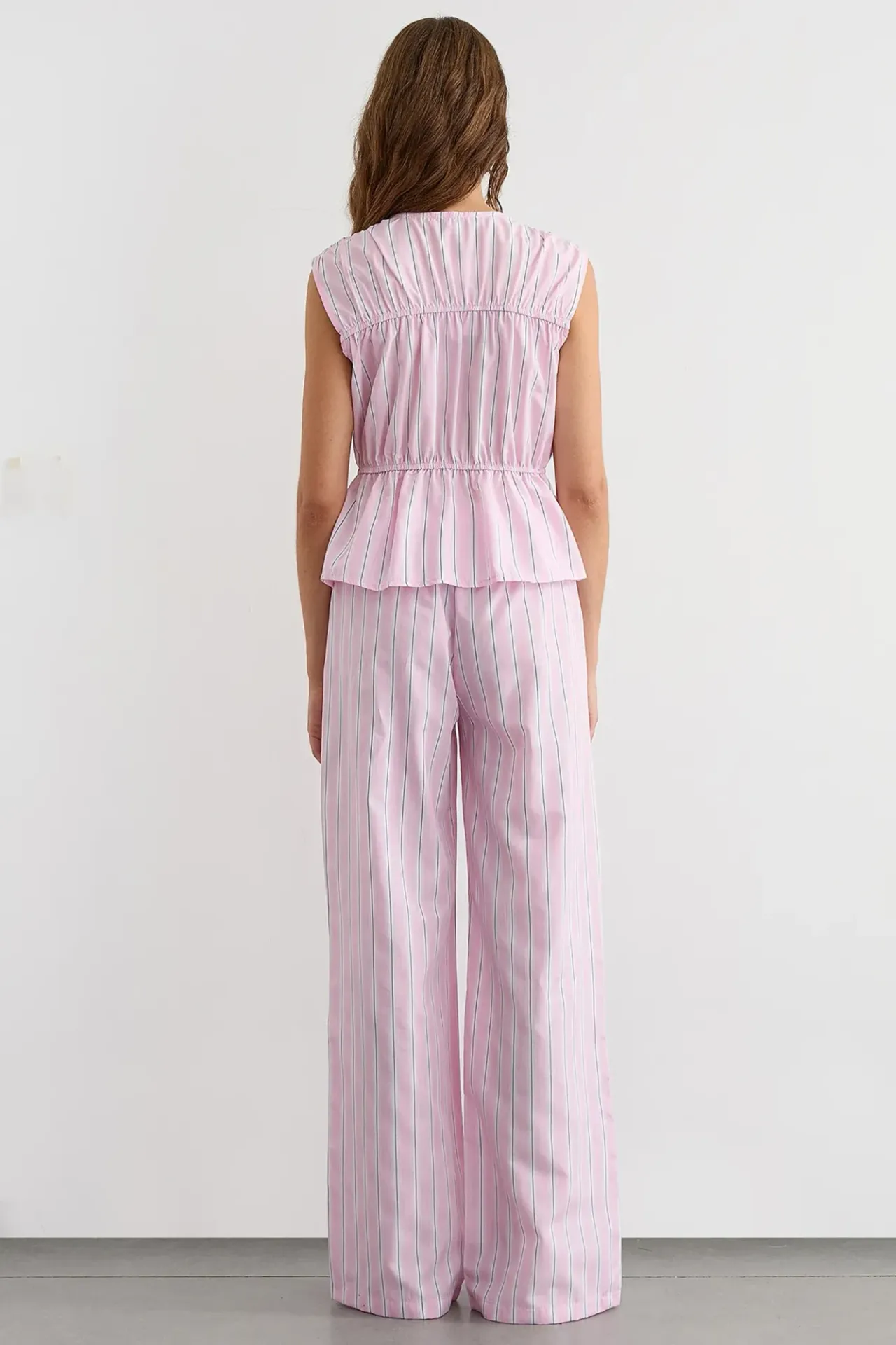 Wide Leg Striped Pants with Elastic Waist