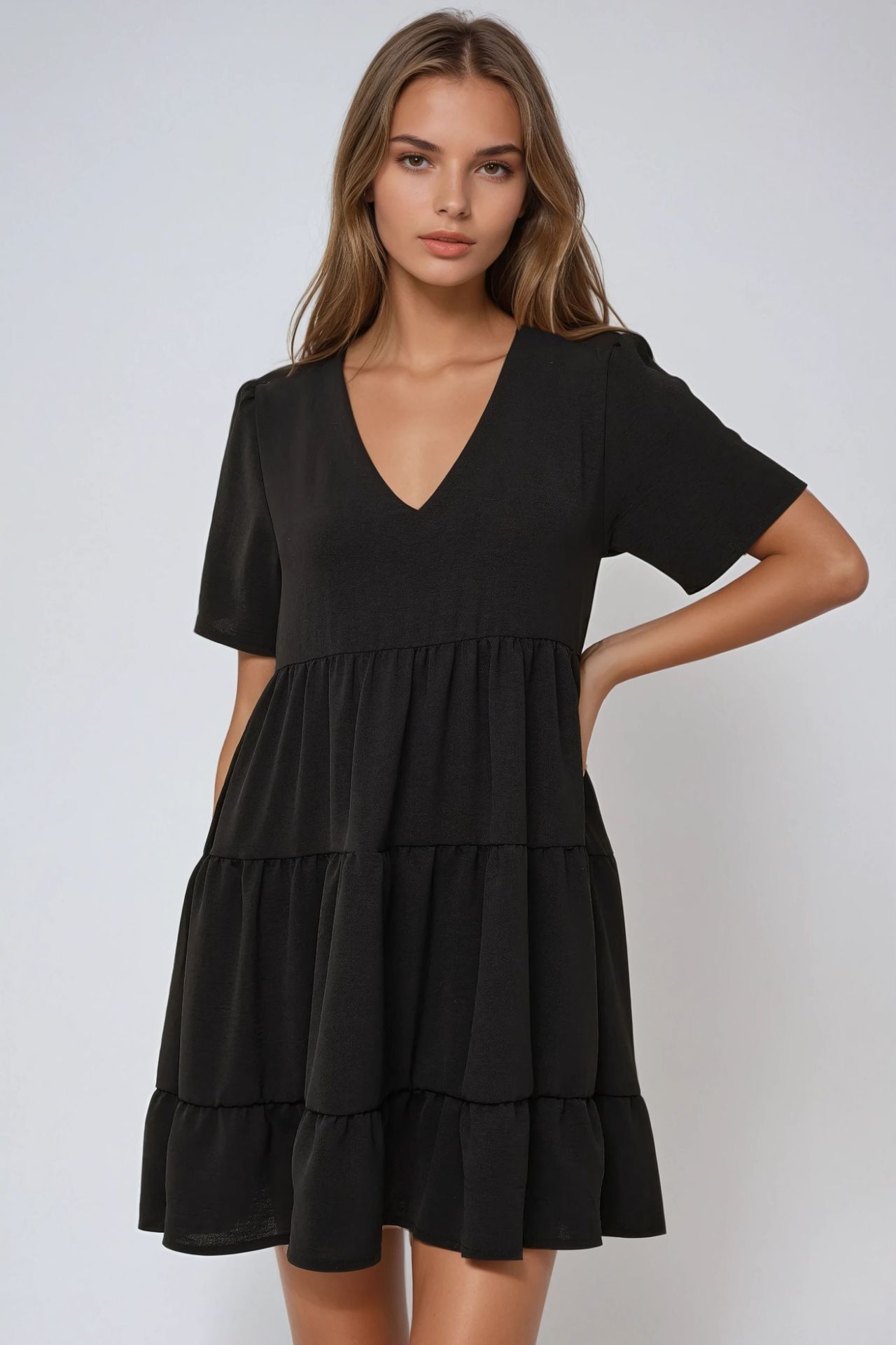 V-Neck A-Form Mini Dress