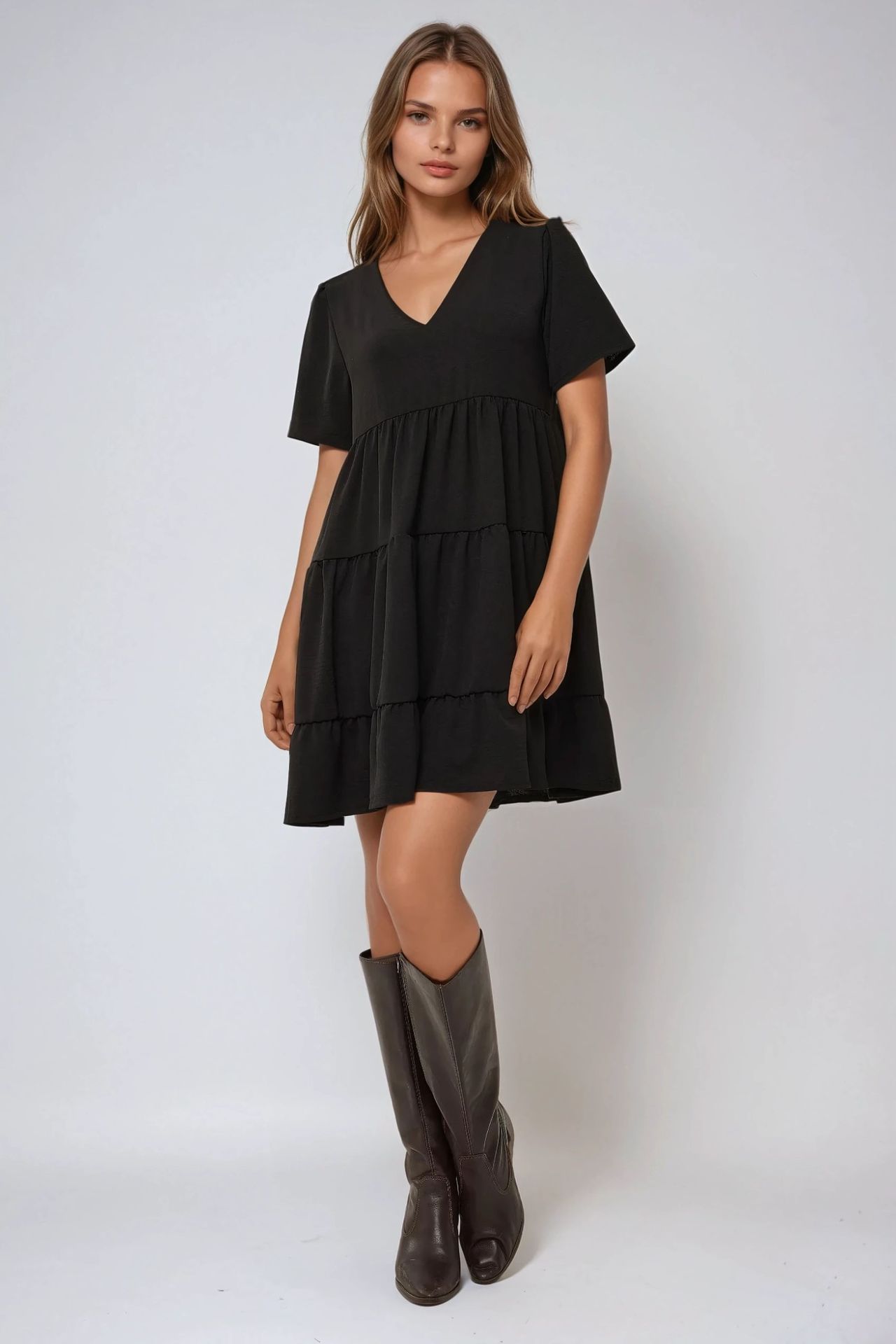 V-Neck A-Form Mini Dress