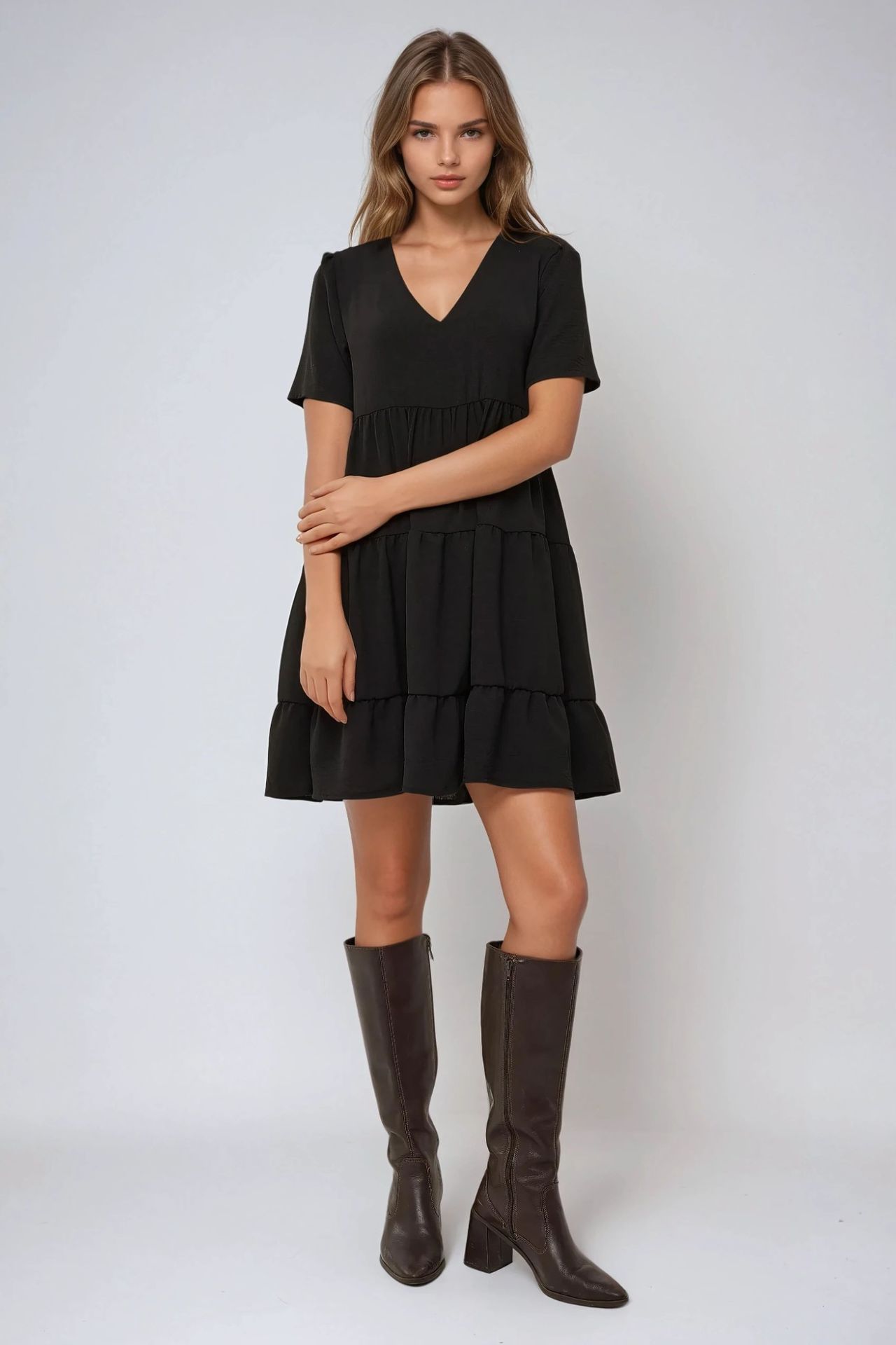 V-Neck A-Form Mini Dress