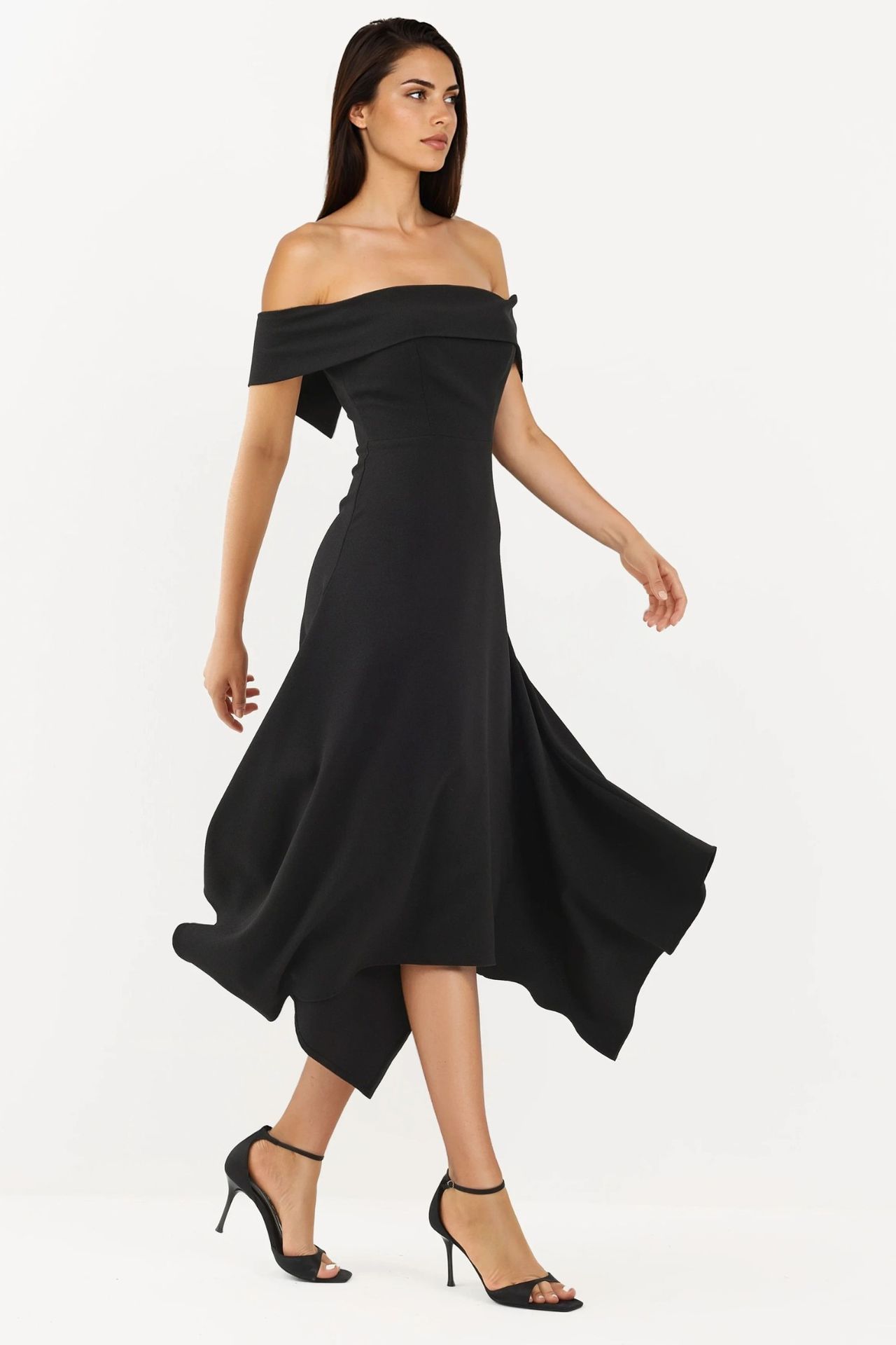 Off Shoulder A Line Midi Dress 2