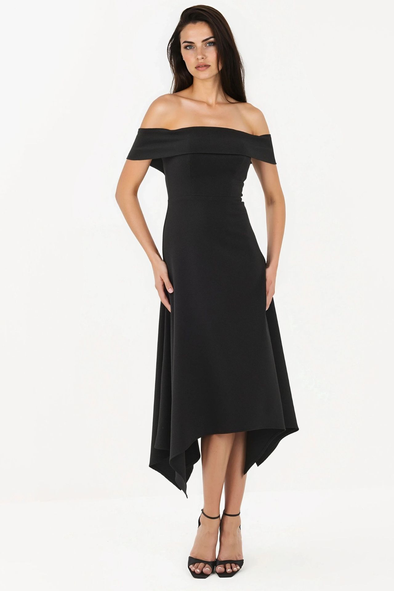 Off Shoulder A Line Midi Dress 1
