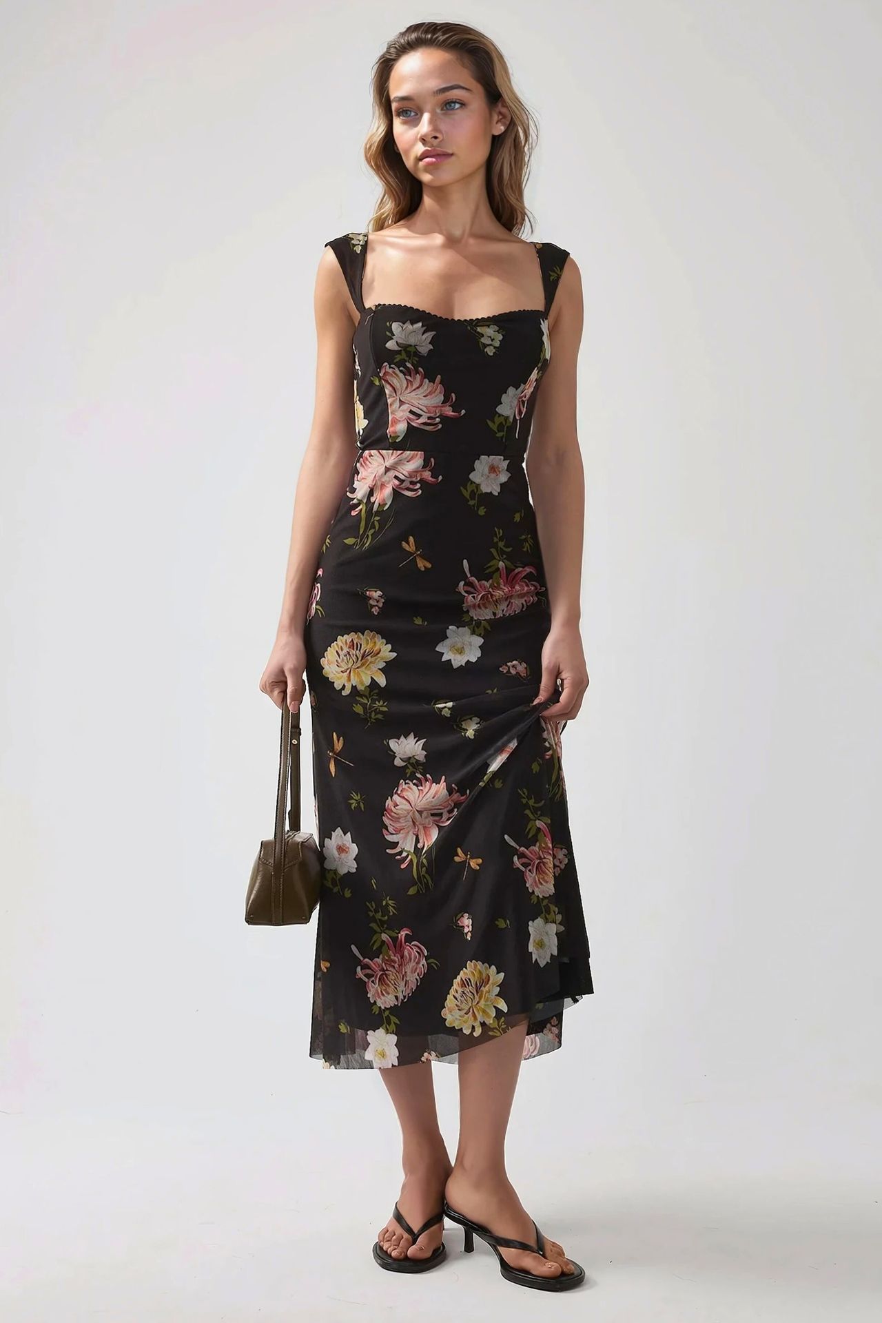 Patterned Maxi Dress with Heart Collar