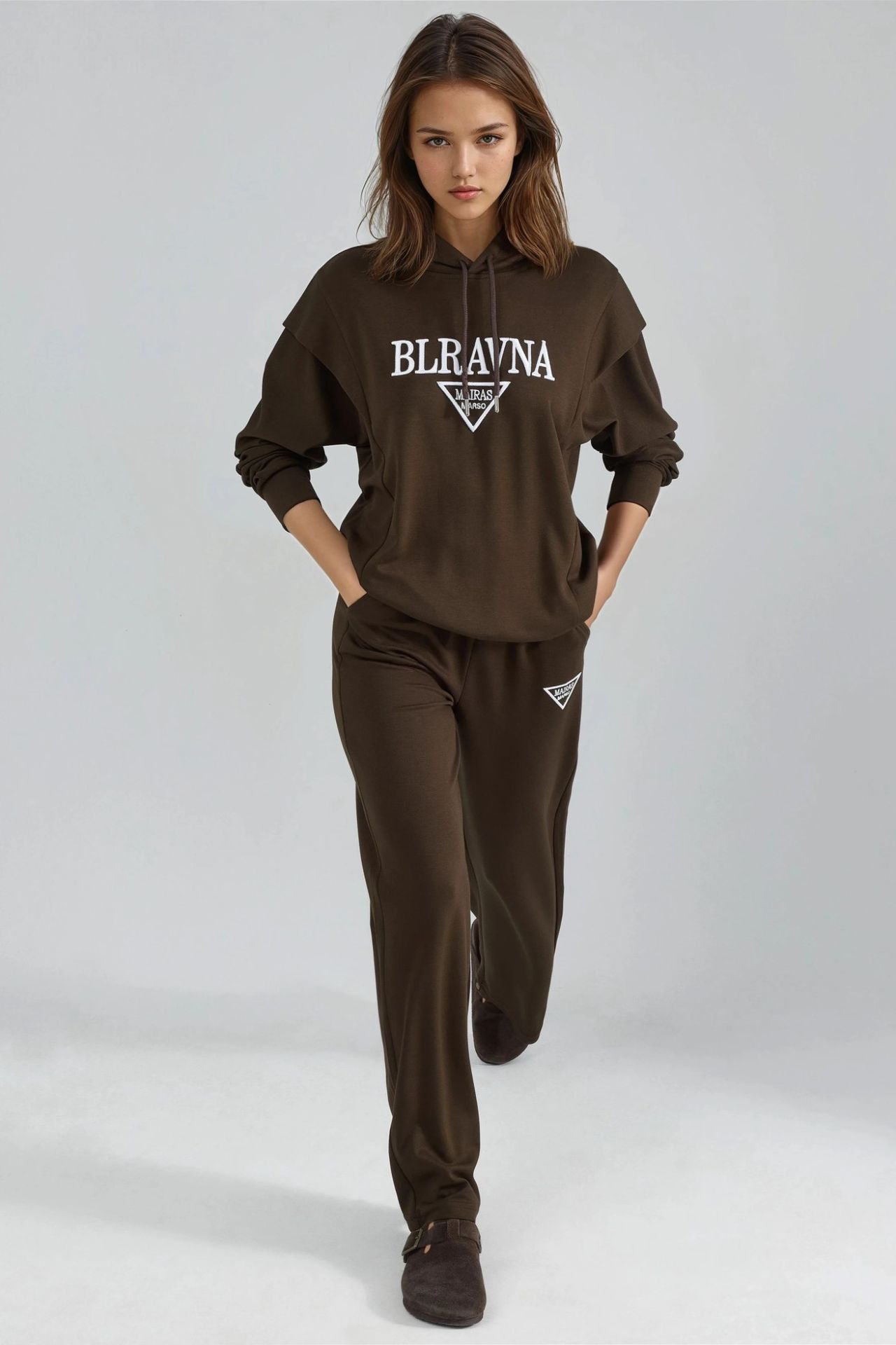 Modal Touch Embroidered Hooded Two-Piece Set Bersan Collection 6