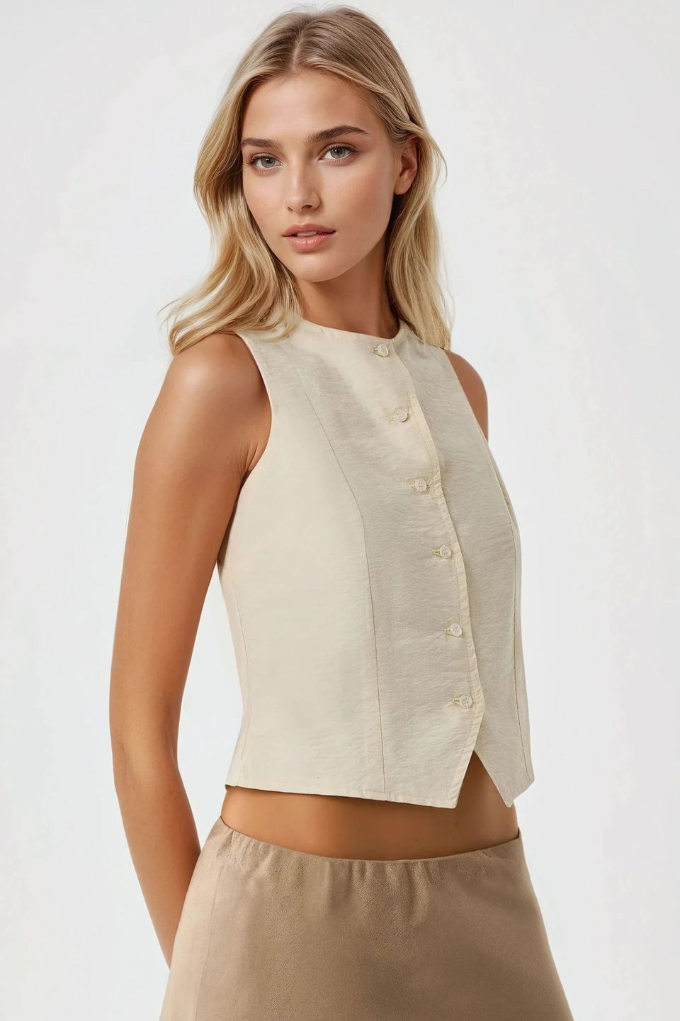 Crew Neck Sleeveless Waistcoat