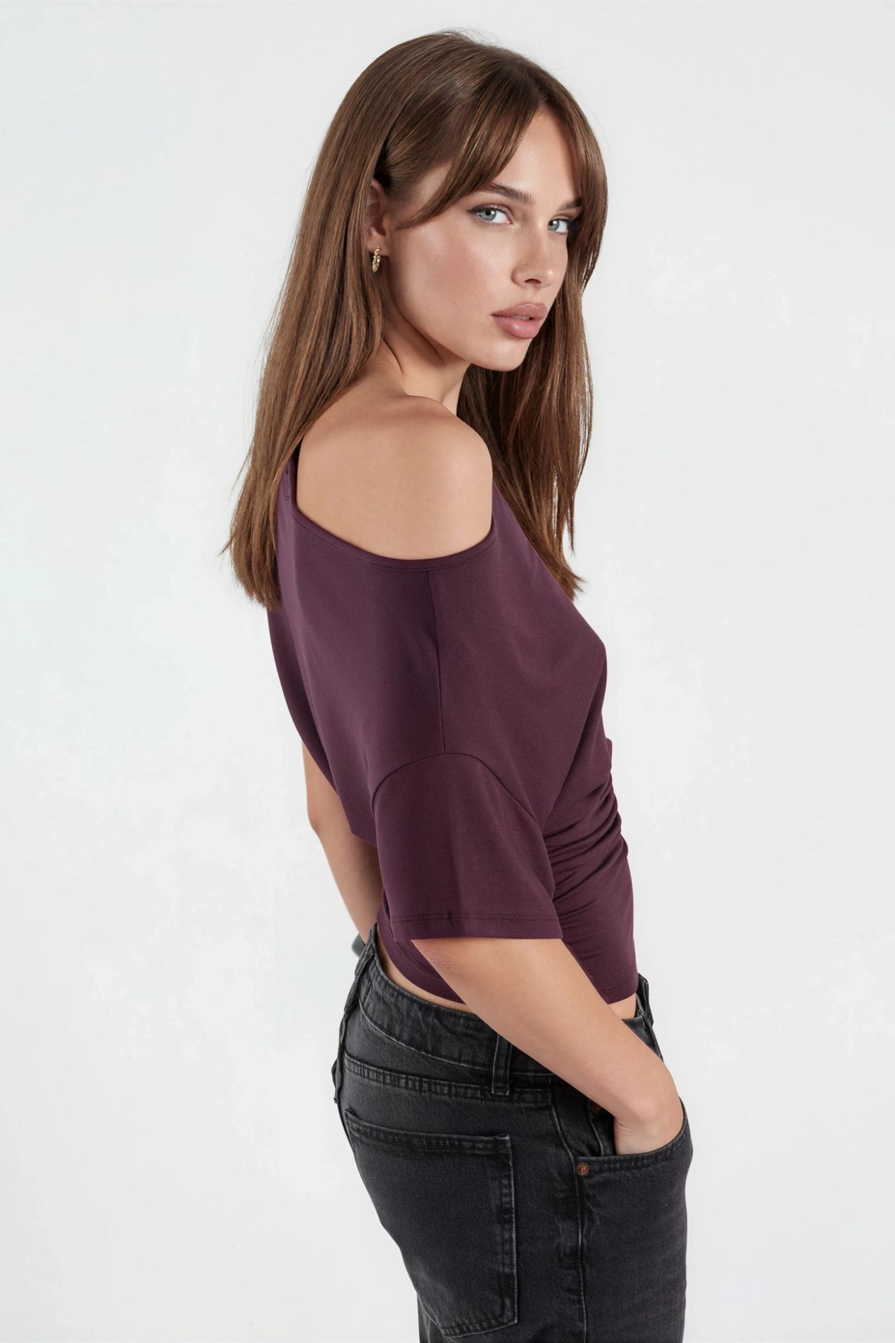 Asymmetrical Neck Soft Viscose Knit Top 4