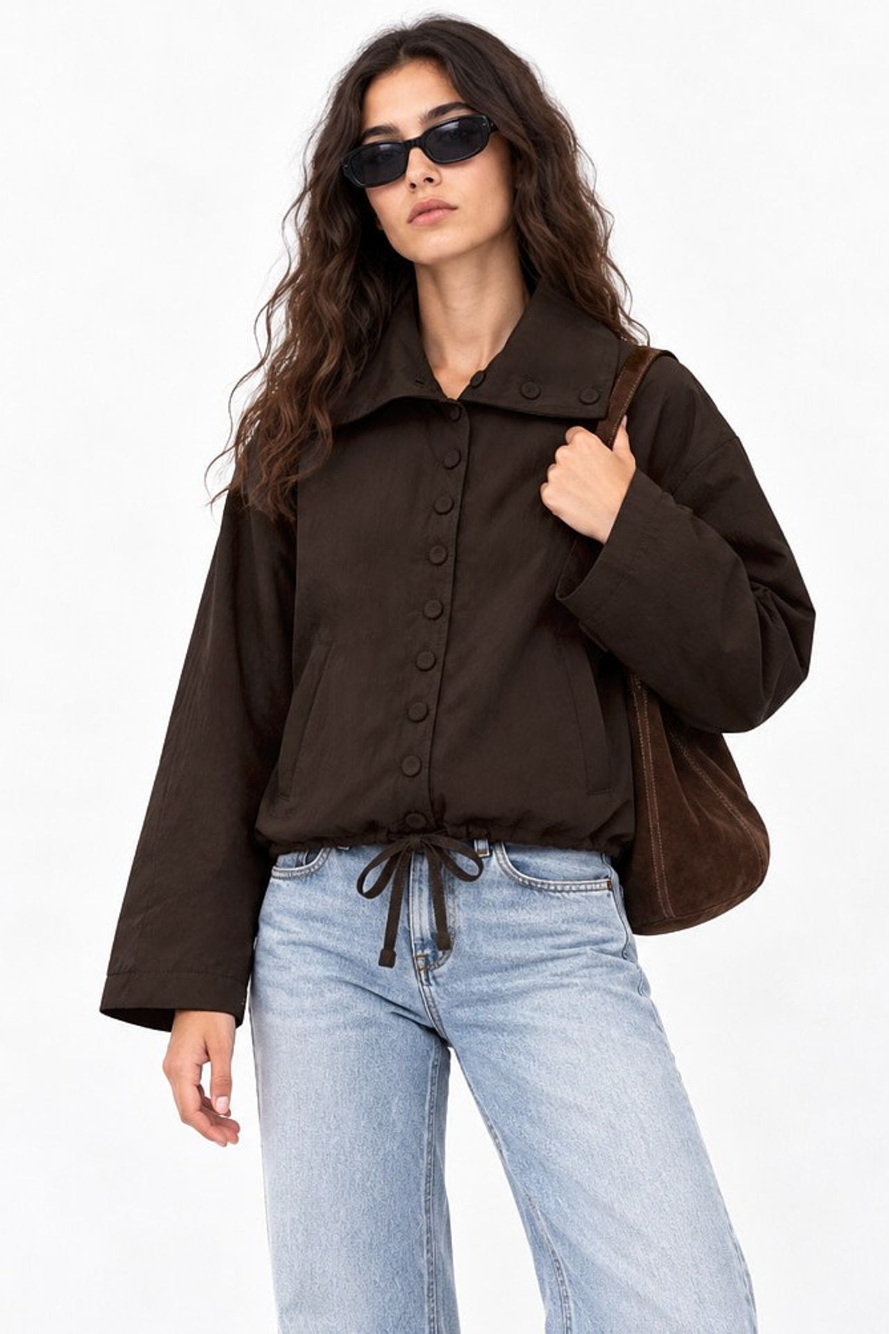 Dik Yaka Düğmeli Oversize Trençkot 5