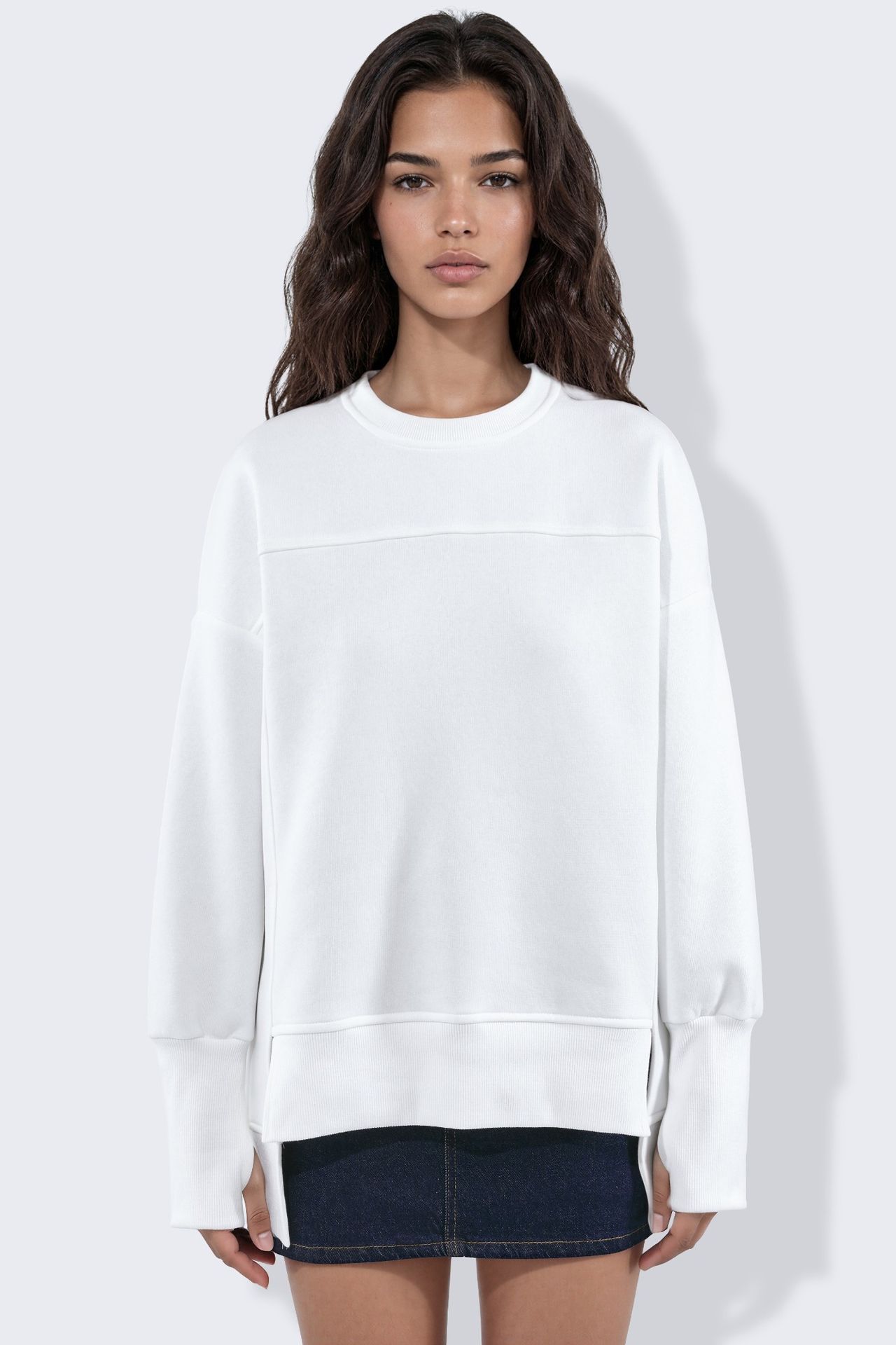 Crew Neck Oversized Sweatshirt with Front Slit 6