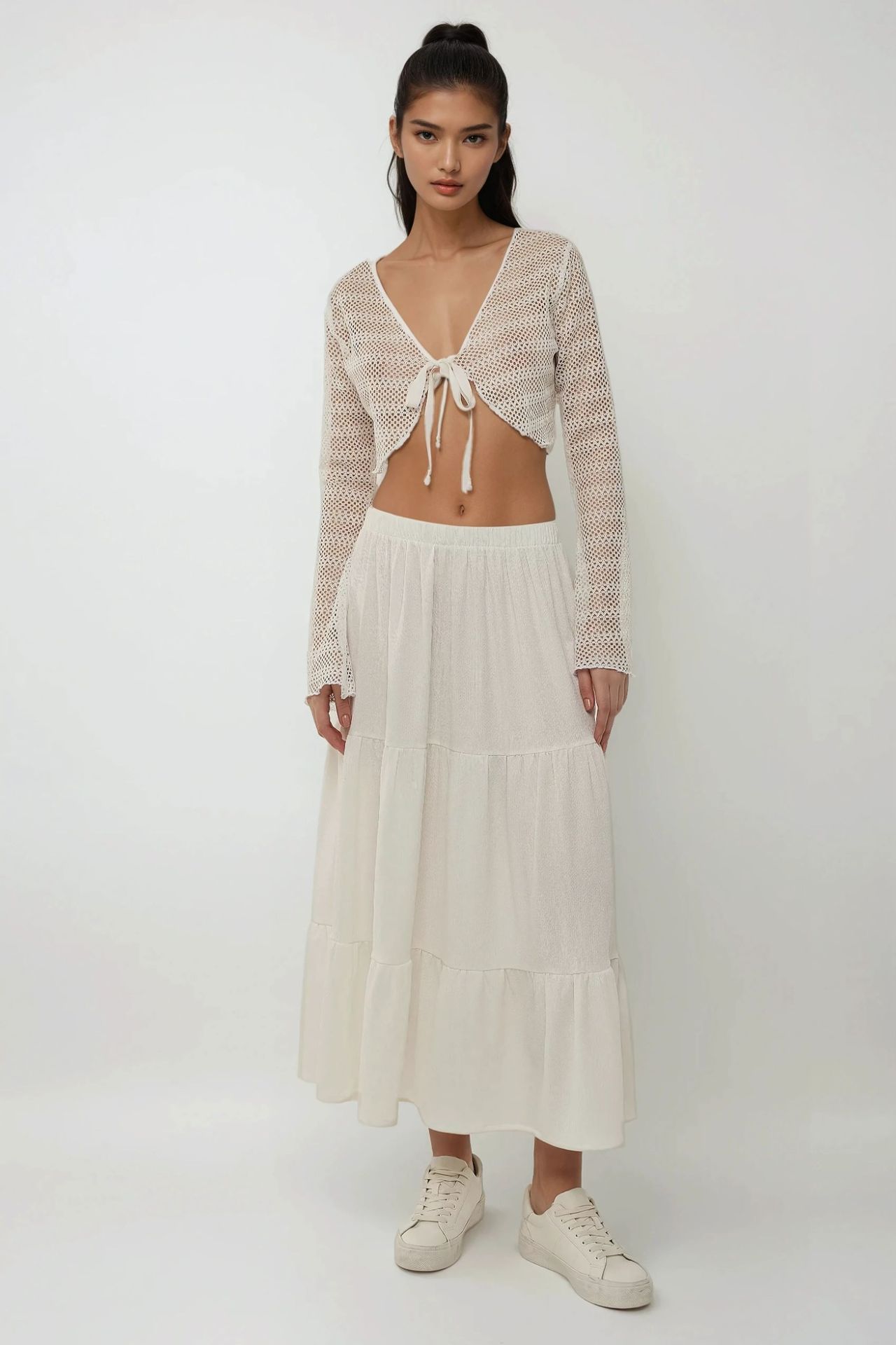 High Waist Textured Maxi Skirt