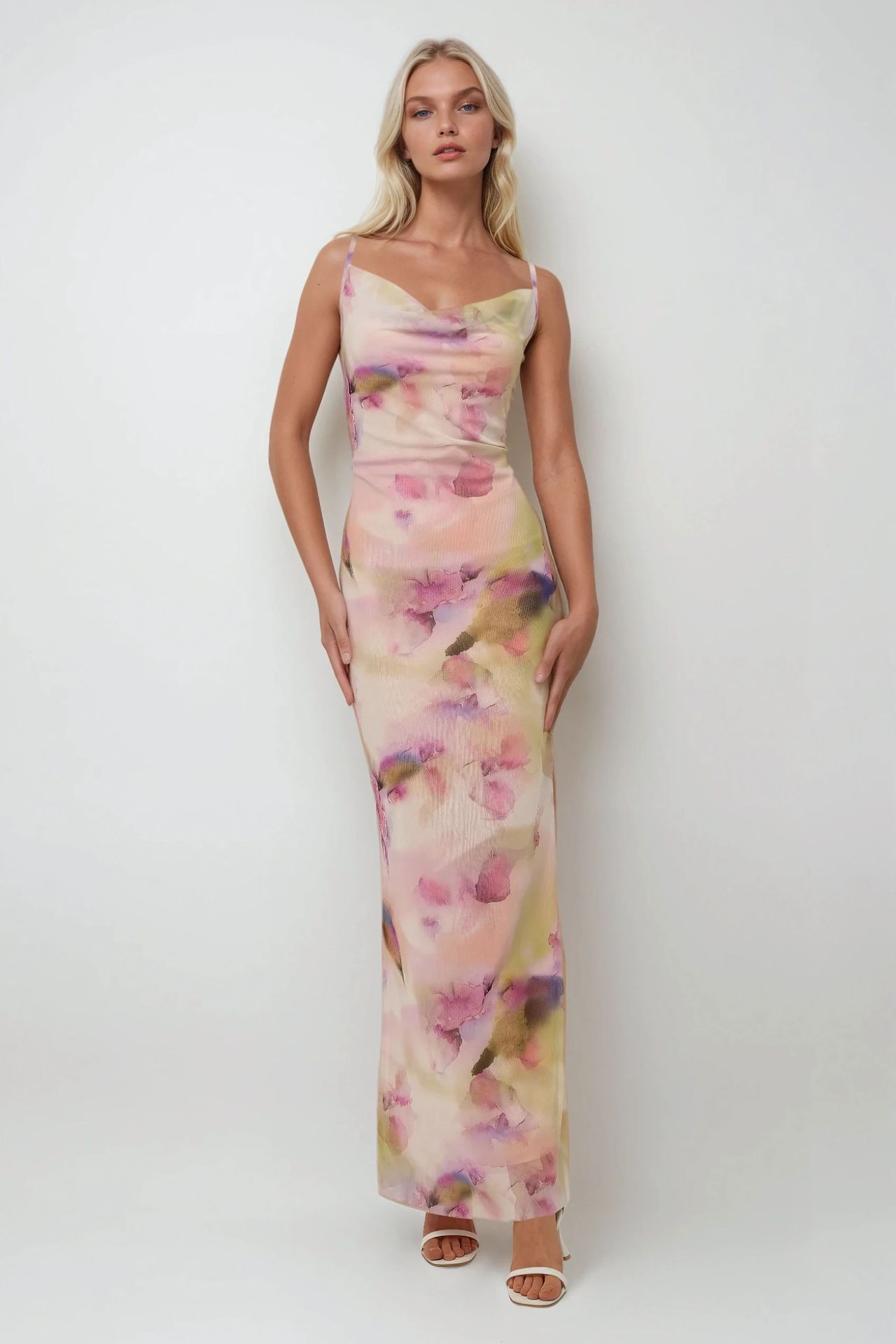 Printed Bodycon Maxi Tulle Dress 