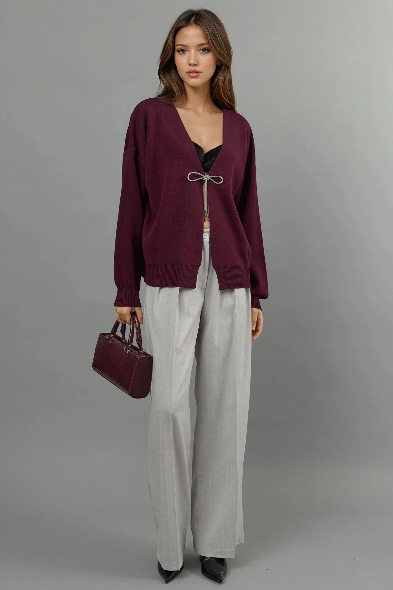 V-Neck Knitwear Cardigan with Bow Detail 6