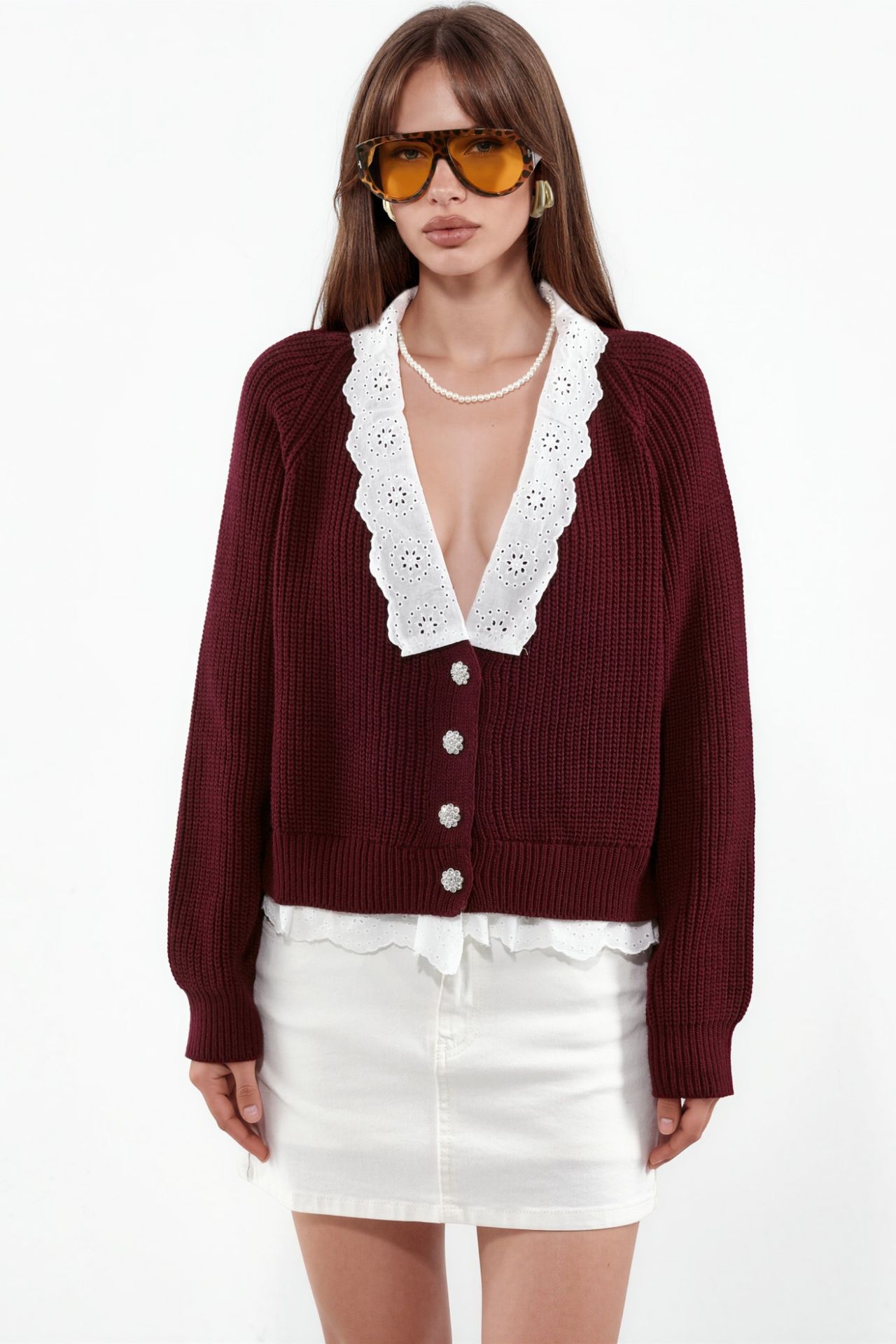 Buttoned Knit Cardigan with Collar Detail 5