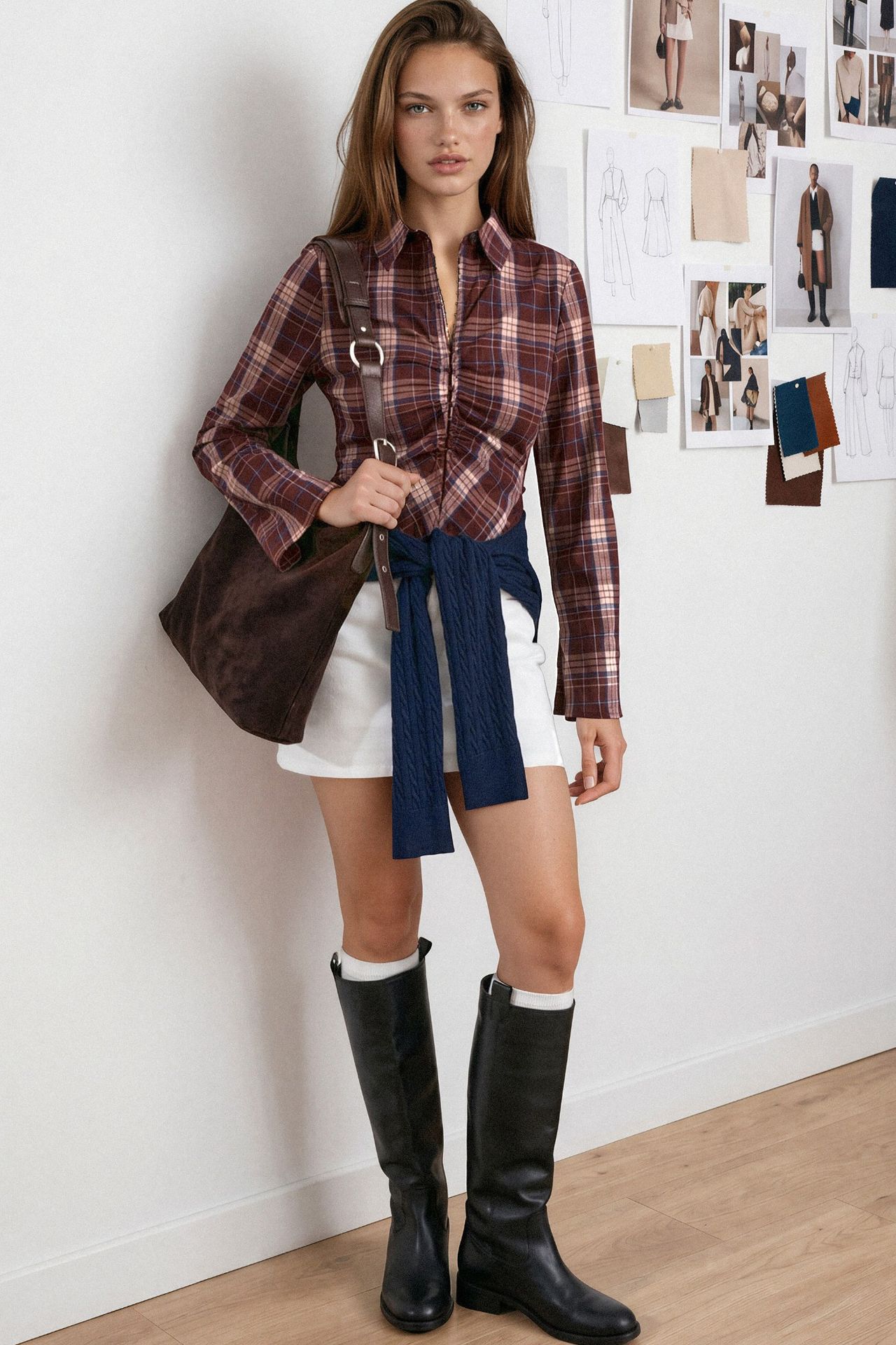 Plaid Fitted Shirt with Hook-and-Eye Detail 2