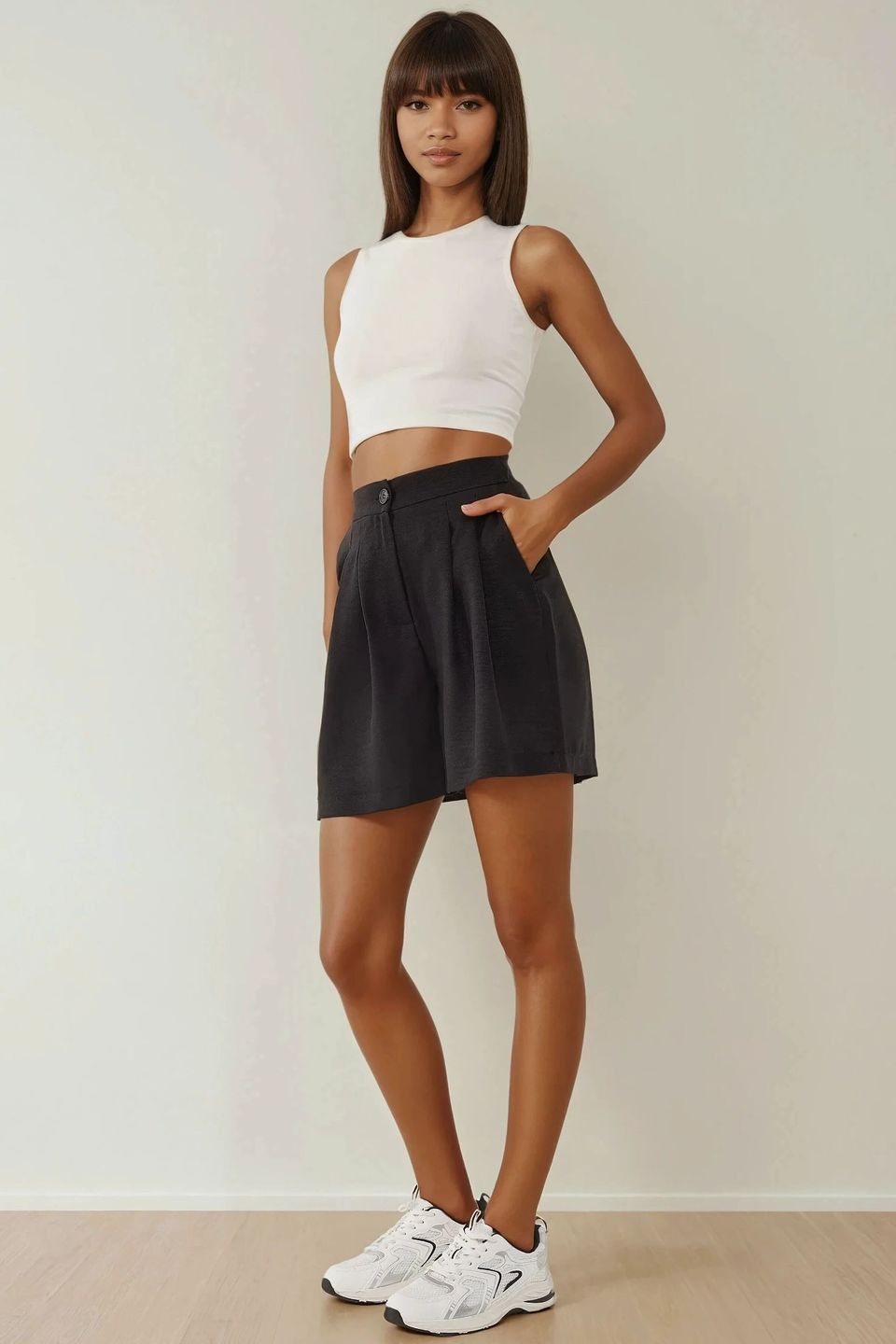 High Waist Pleated Lyocell Soft Touch Shorts