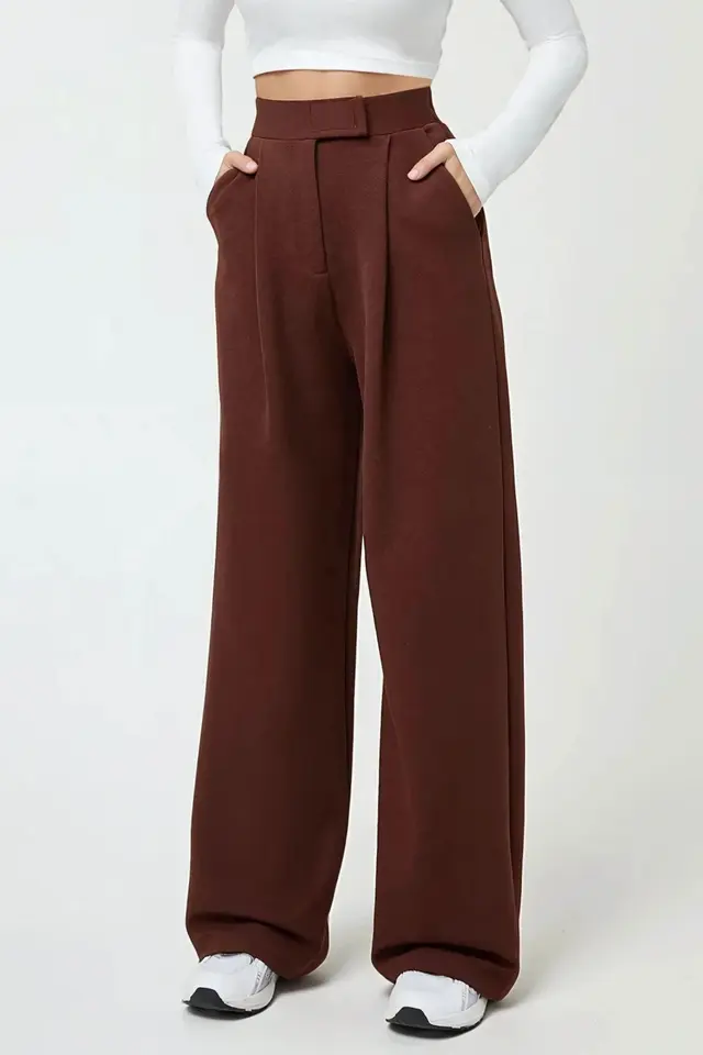 High Waist Elastic Crepe Palazzo Pants