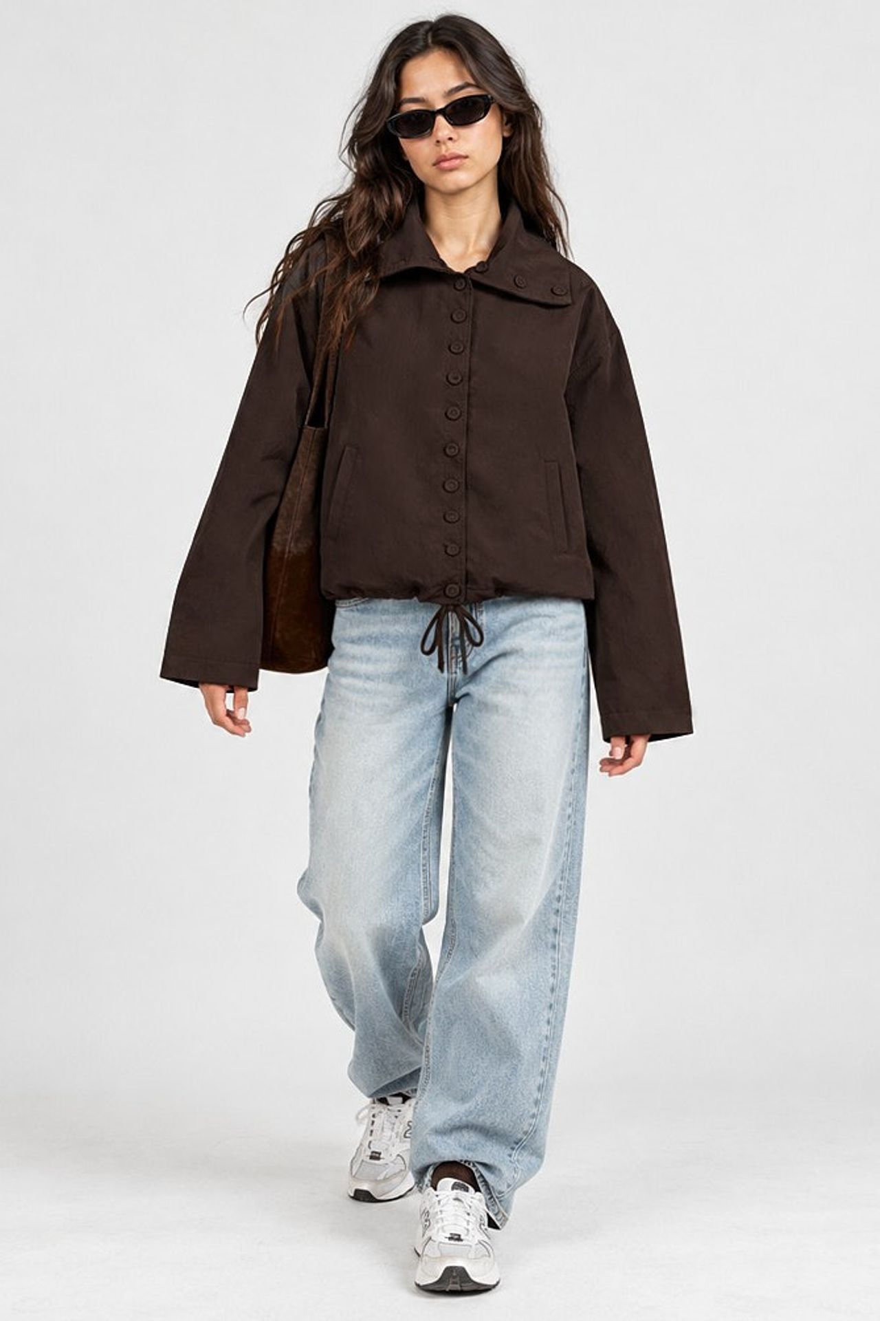 Dik Yaka Düğmeli Oversize Trençkot 6