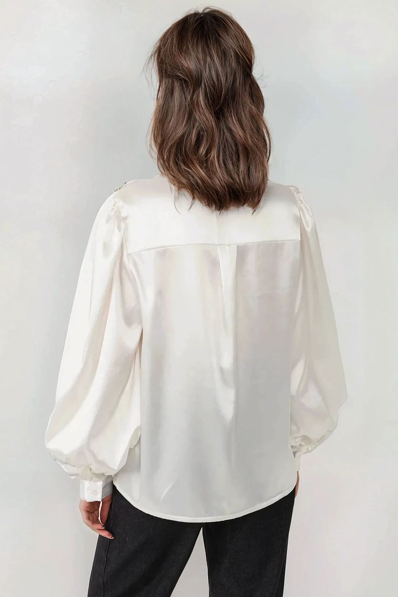 Satin Weave Long Baloon Sleeve Shirt