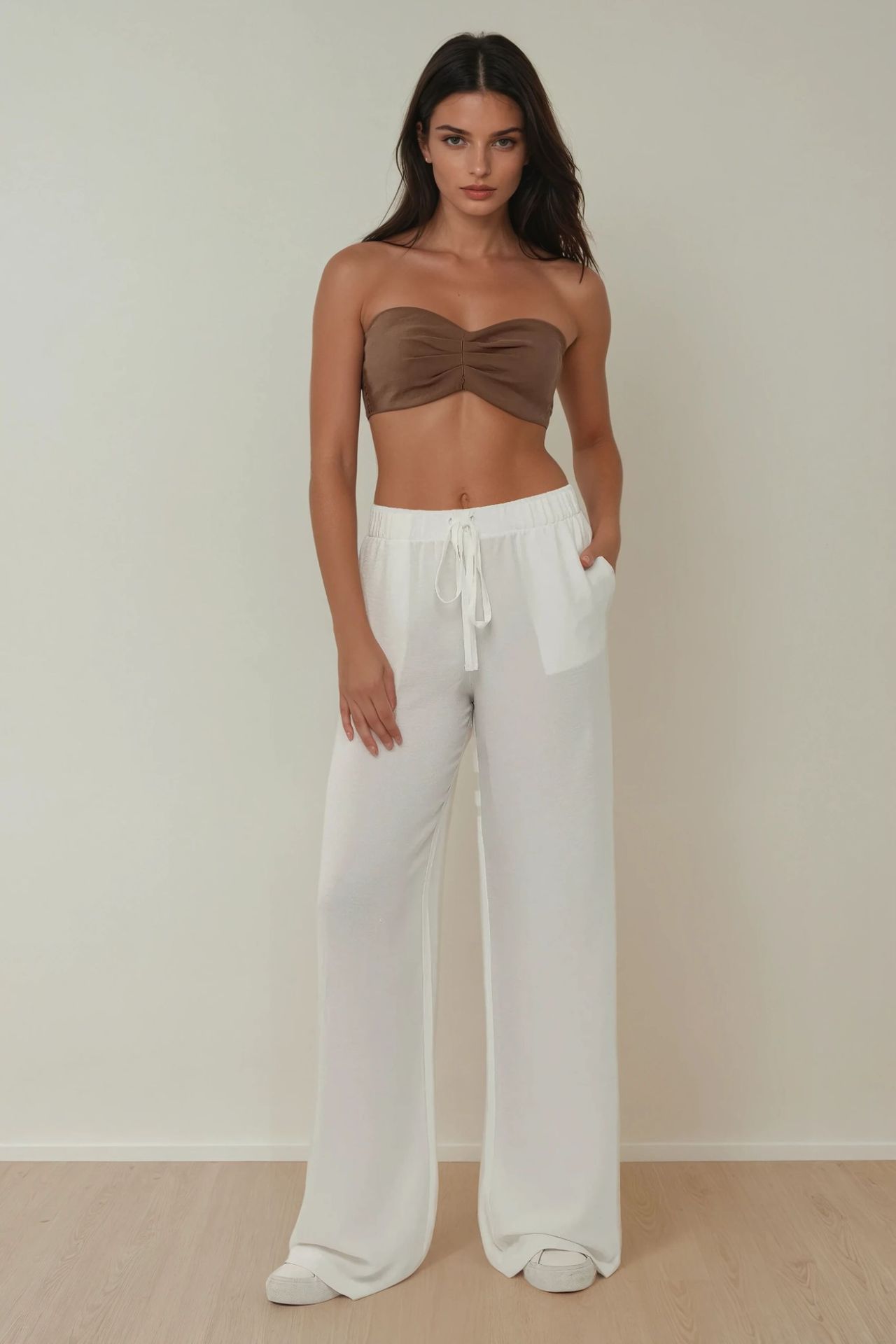 Textured Linen Feel Elastic Waist Pants