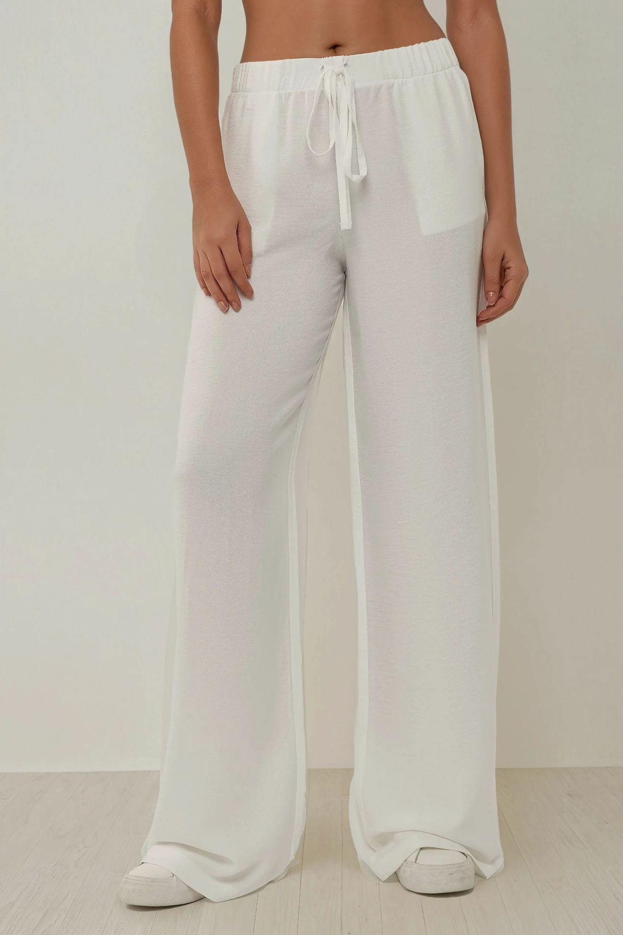 Textured Linen Feel Elastic Waist Pants