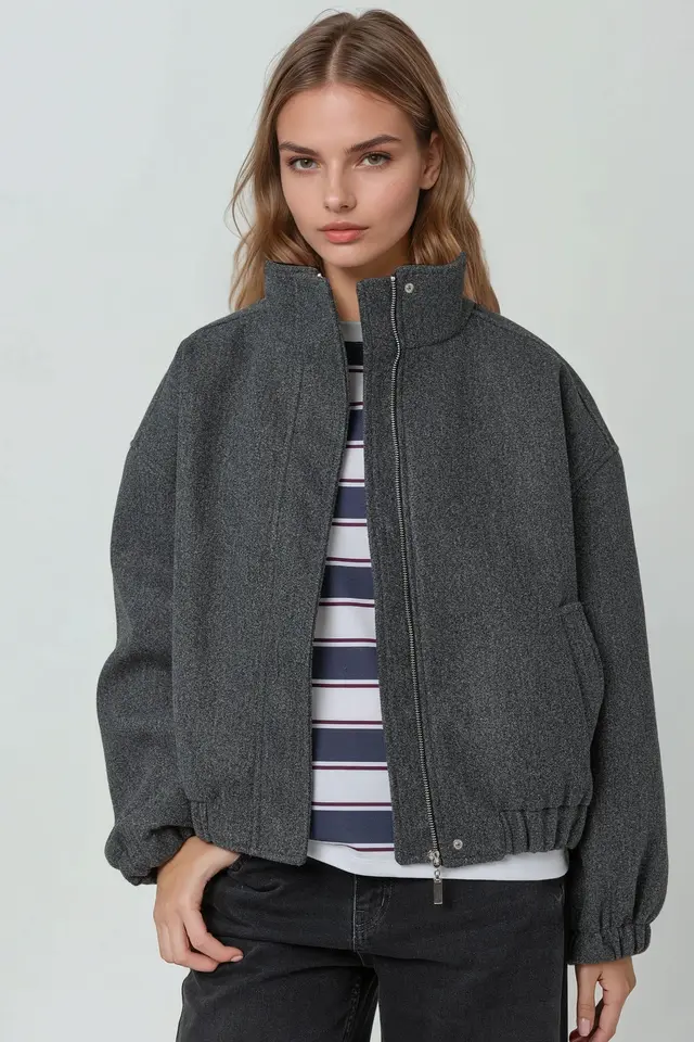 Oversized Turtleneck Textured Jacket