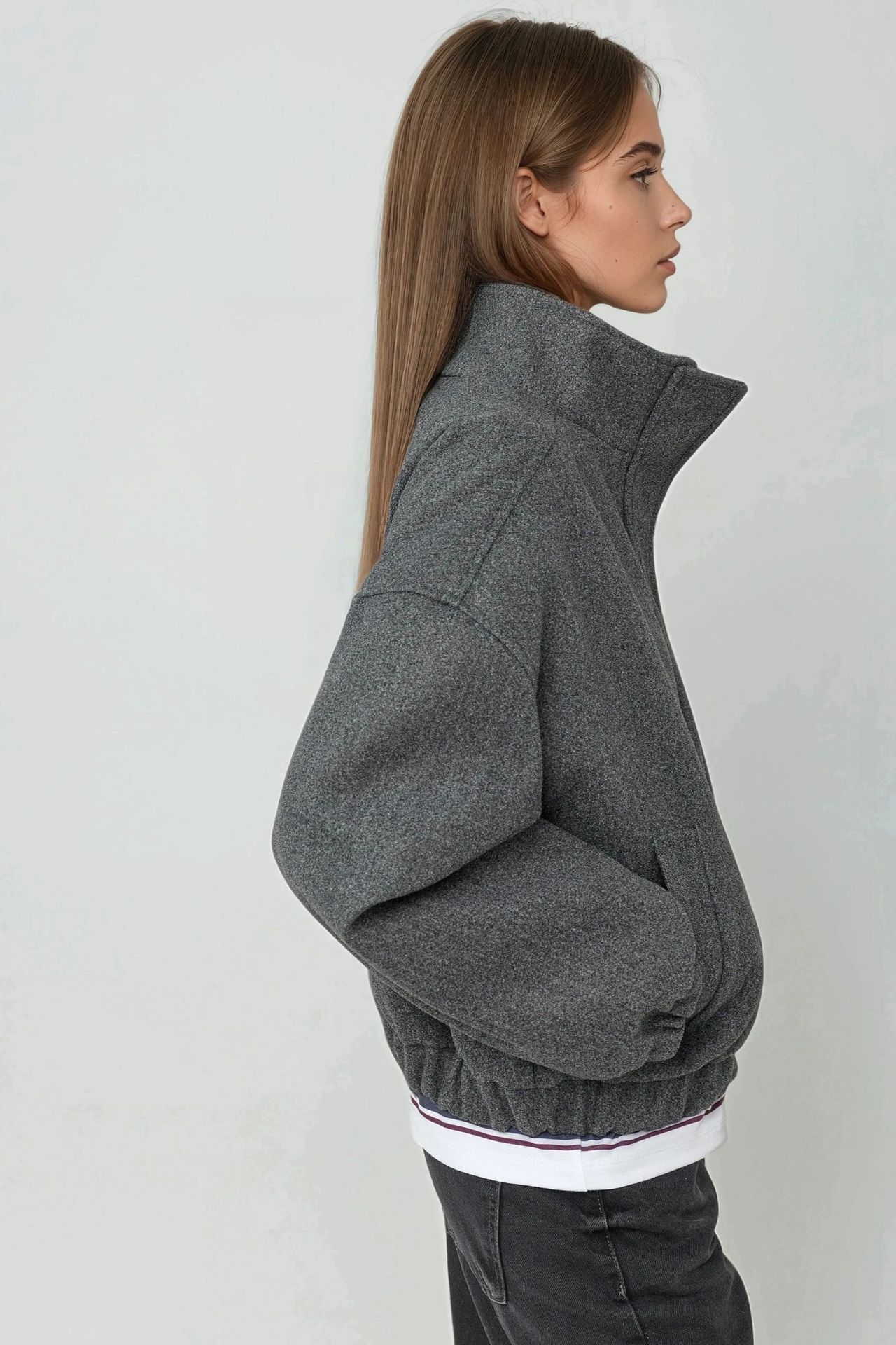 Oversized Turtleneck Textured Jacket 3
