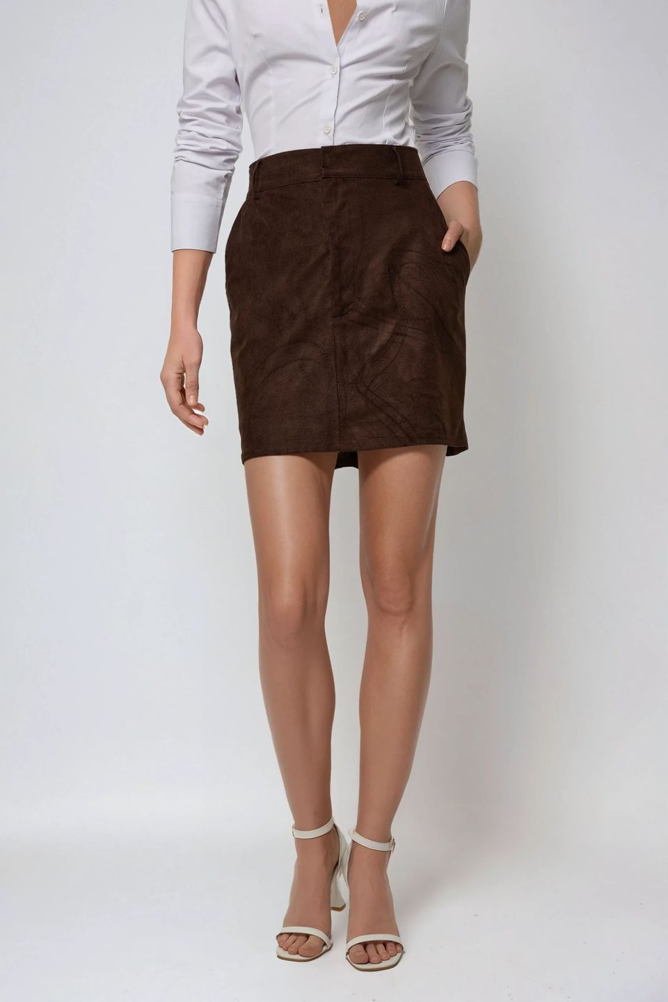 High Waist Faux Suede Mini Skirt