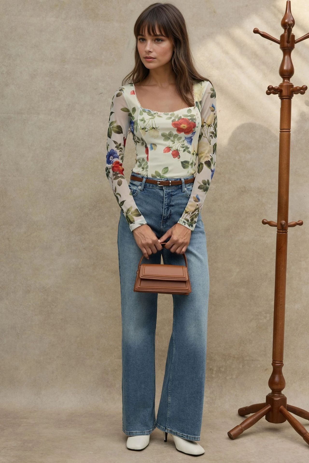 Heart Collar Printed Long Sleeve Top 6