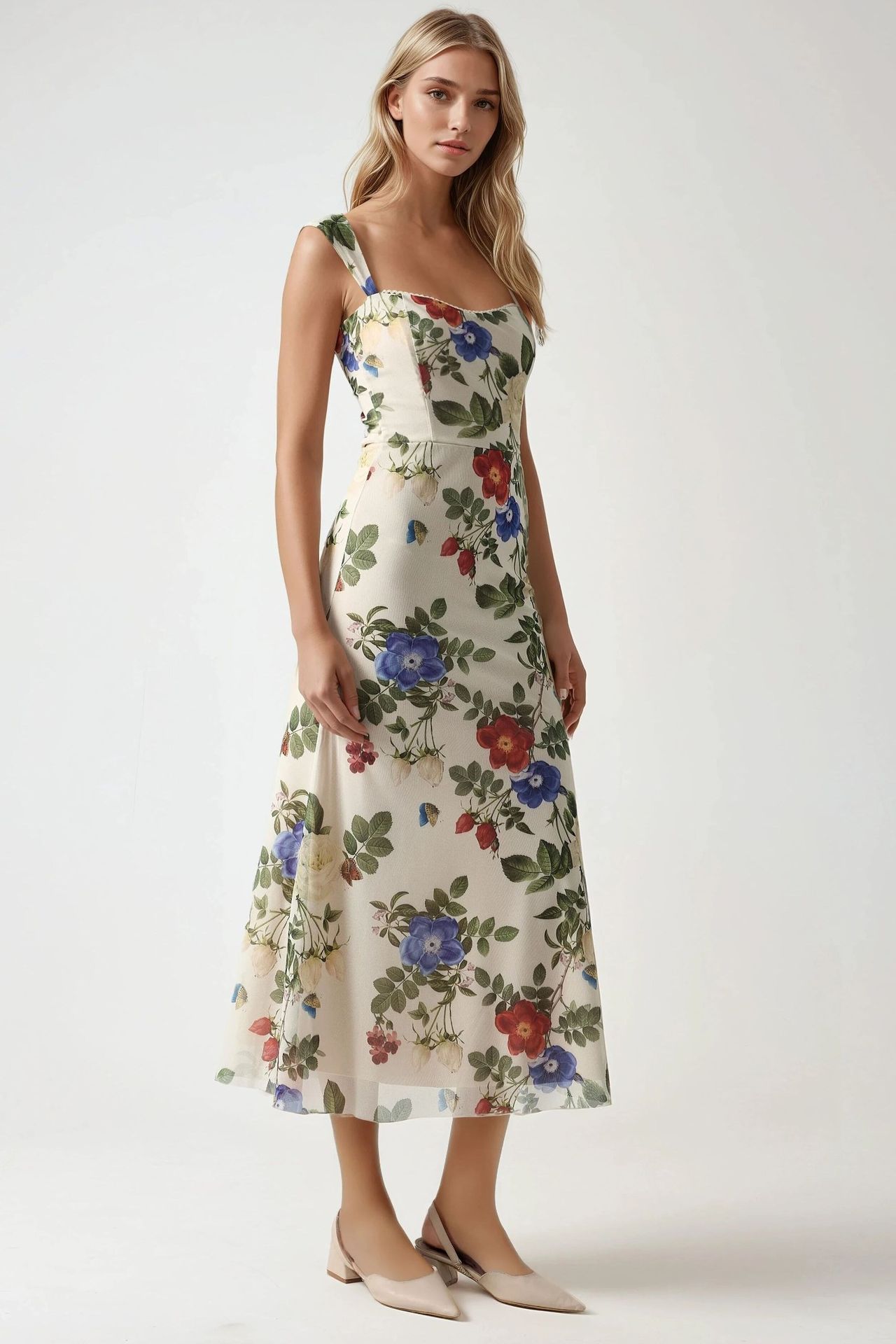 Patterned Maxi Dress with Heart Collar