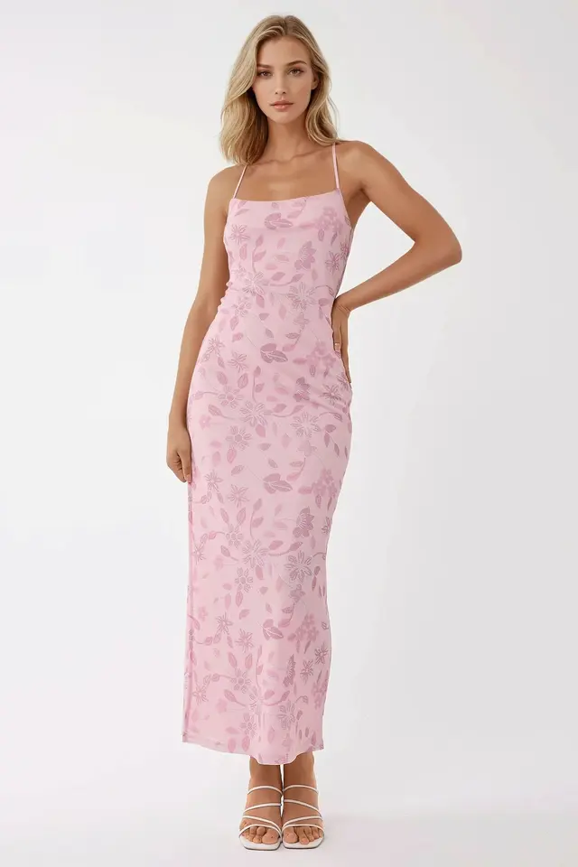 Square Collar Printed Maxi Dress