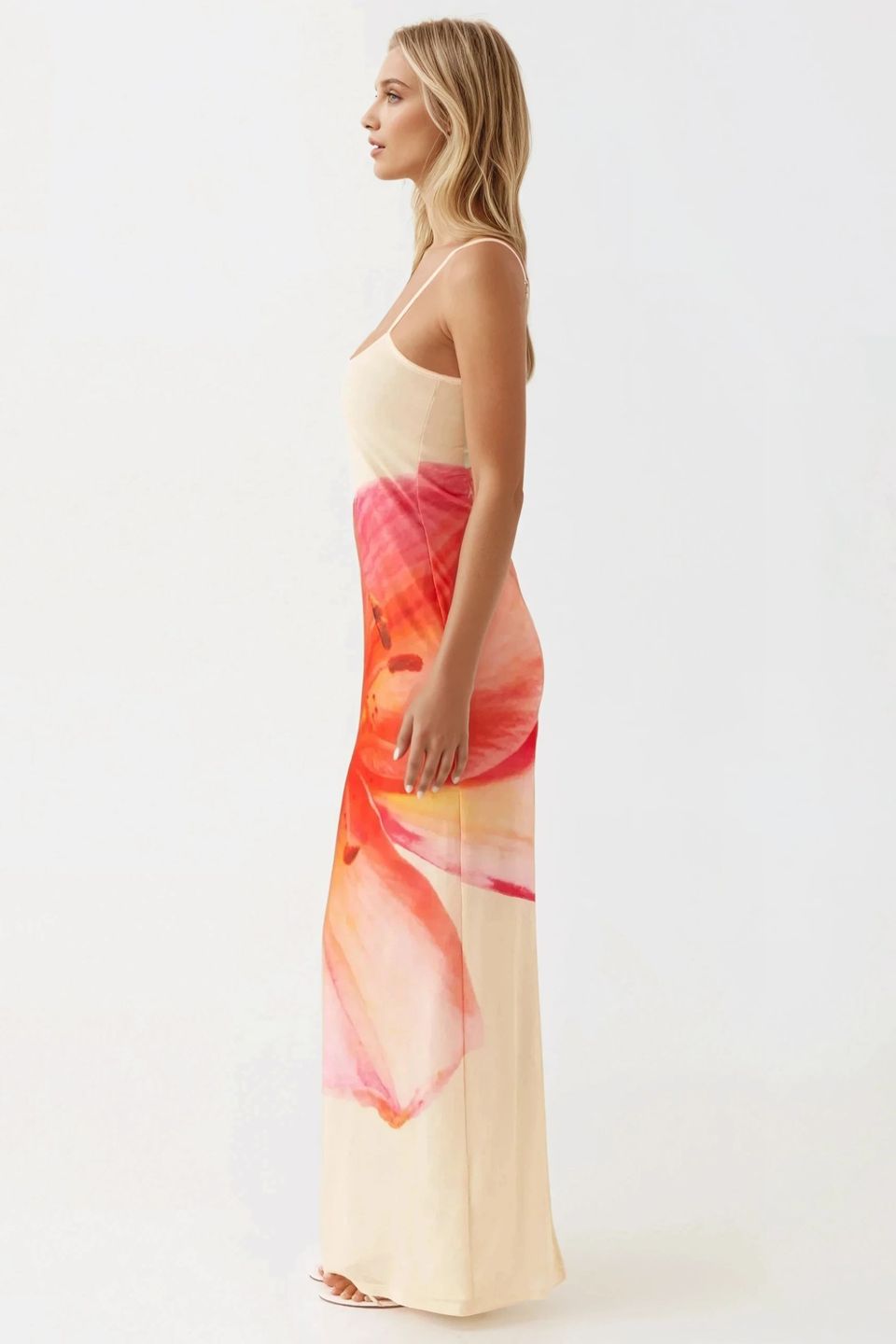Square Collar Bodycon Maxi Dress with Floral Print