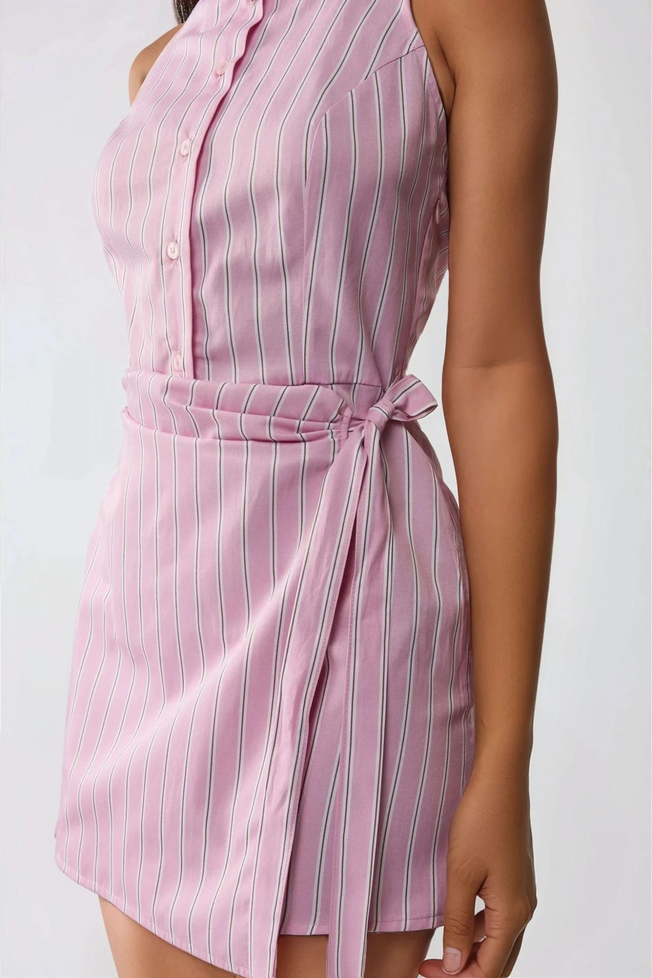 Striped Mini Dress with Shirt Collar