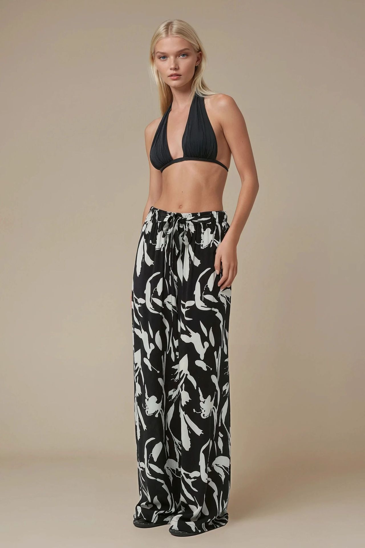 Wide Leg Elastic Waist Printed Pants